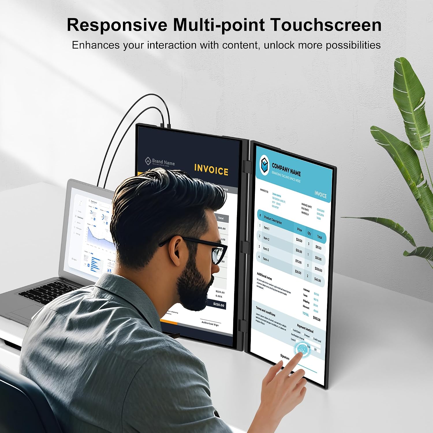 wisecoco 18.5'' 120Hz FHD 1080P Dual Triple Portable Monitor IPS USB-C HDMI HDR Secondary Display Foldable Laptop PC Gaming Monitor 100% sRGB Windows Mac Android Plug&Play Flip S8
