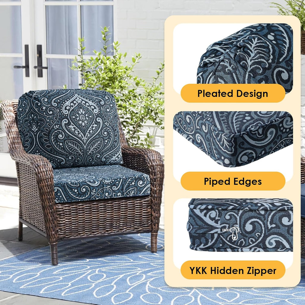 Outdoor Cushions for Patio Furniture Set of 2, 24'x24' Water Repellent Chair Cushions Removable Seat Bottom & Back Cushion Covers for Chair, Sofa, Couch, Damask Vine