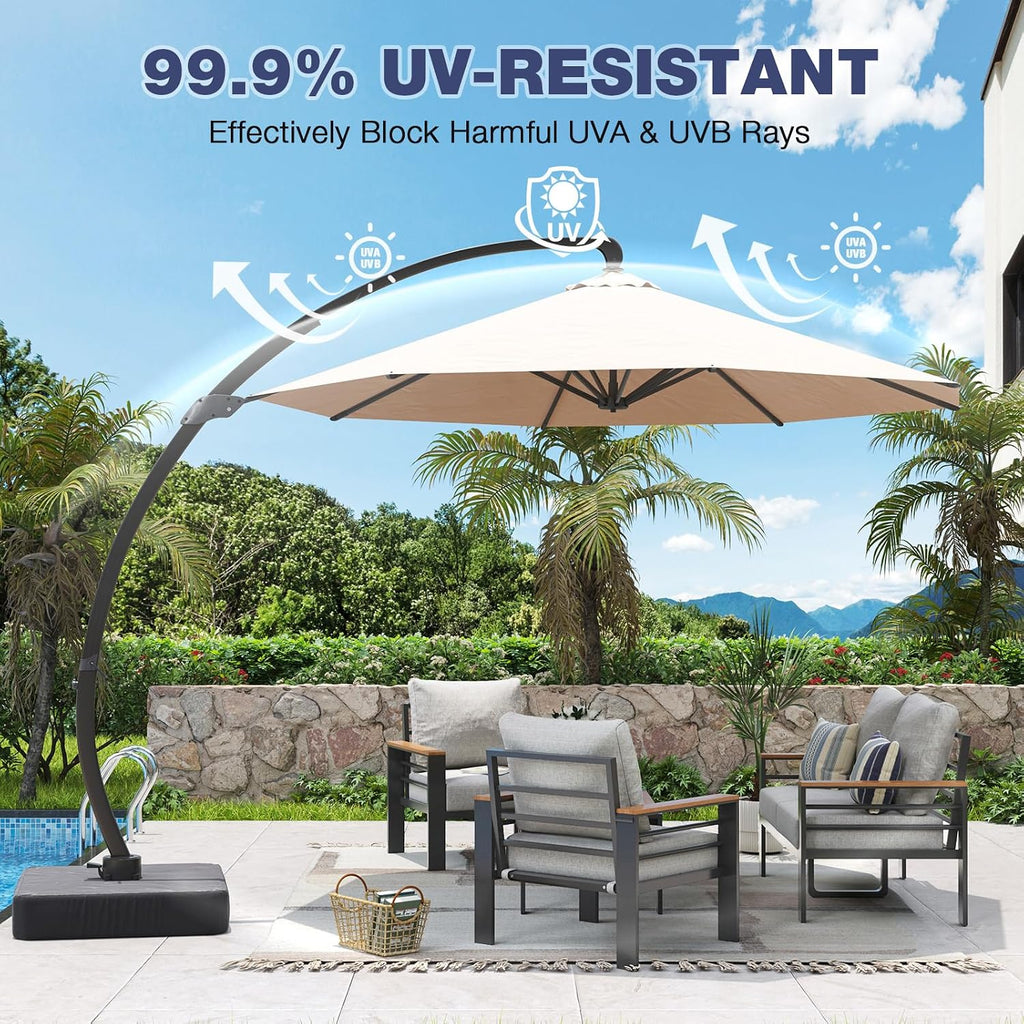 Aoxun Aluminum Patio Furniture Set with Umbrella 4 Seats, Oversized Outdoor Sectional with Washable Thick Cushions, Coffee Table and Waterproof Cover, Patio Conversation Sets for Porch, Balcony, Deck