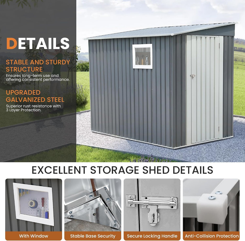 Outdoor Storage Shed 7.5x4.5 FT Metal Garden Storage Shed Steel Anti-Corrosion Storage House with Single Lockable Door and Sloping Roof, Outside Sheds for Backyard, Pool, Patio, Light Gray