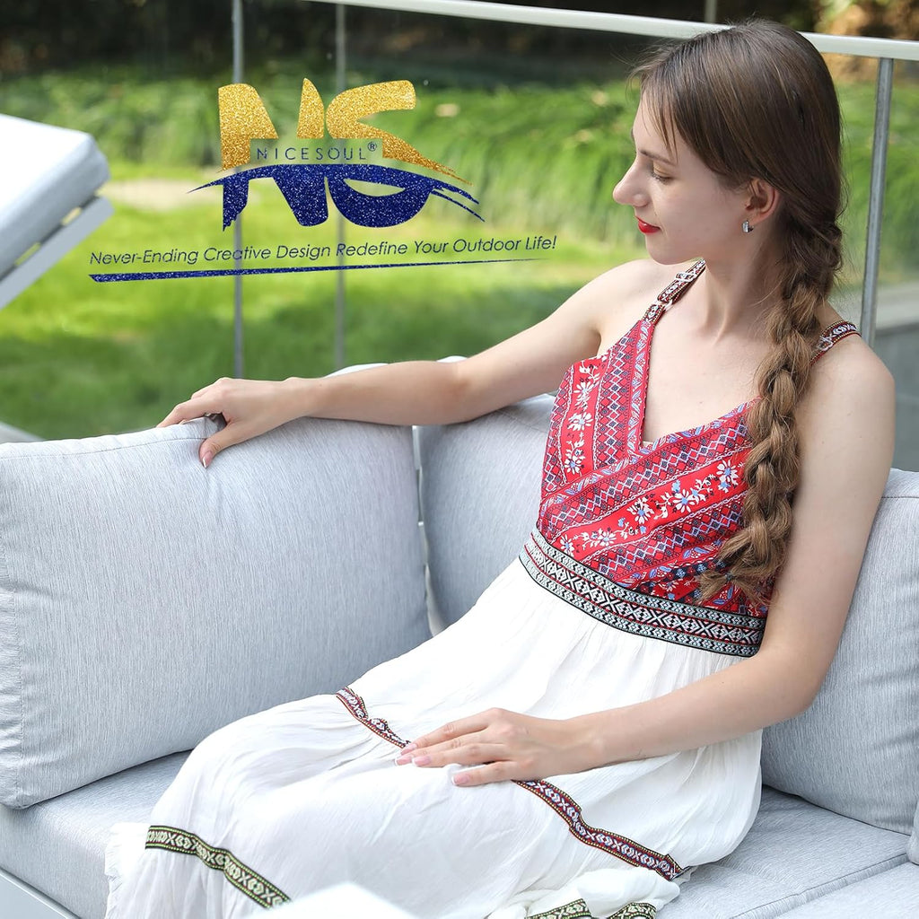 NICESOUL 8 Piece Large Luxury Aluminum Patio Conversation Set, 29' Deep Wide Comfortable Sitting, L Shaped Modular Sectional Couch, 500 lbs Heavy Duty All Weather Outdoor Sofa for Backyard, Light Gray