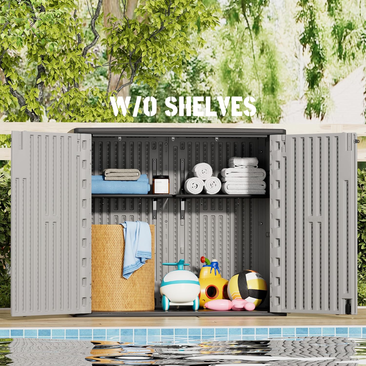 Mrosaa Large Outdoor Storage Box,Resin Sheds&Outdoor Storage Waterproof/Lockable,Outdoor Storage Cabinets for Balcony,Garage,Backyard (37Cu.ft-Pale Grey)