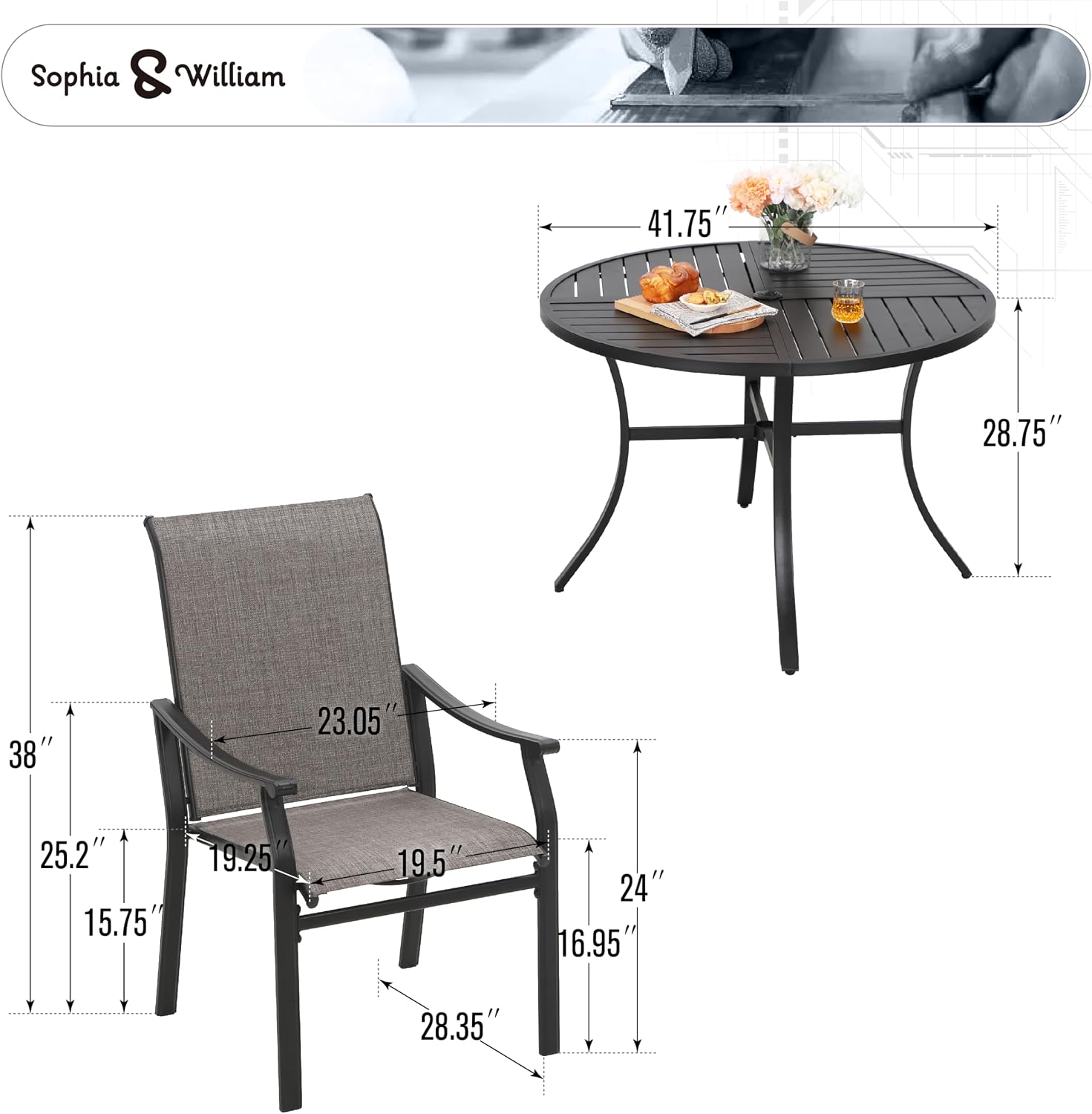 Sophia & William Outdoor Dining Set 5 Pieces, 4 Comfortable Textilene Chairs and 42' Round Patio Dining Table, Durable All-Weather Patio Furniture for Lawn, Park, and Courtyard Support 350lbs