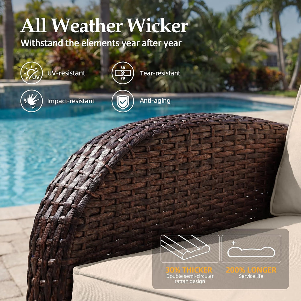 UPHA 5 Pieces Patio Furniture Sets, Wicker Outdoor Loveseat Sofa Set with Swivel Chairs, Patio Conversation Set for Deck Backyard Garden, Brown Rattan, Beige Cushion