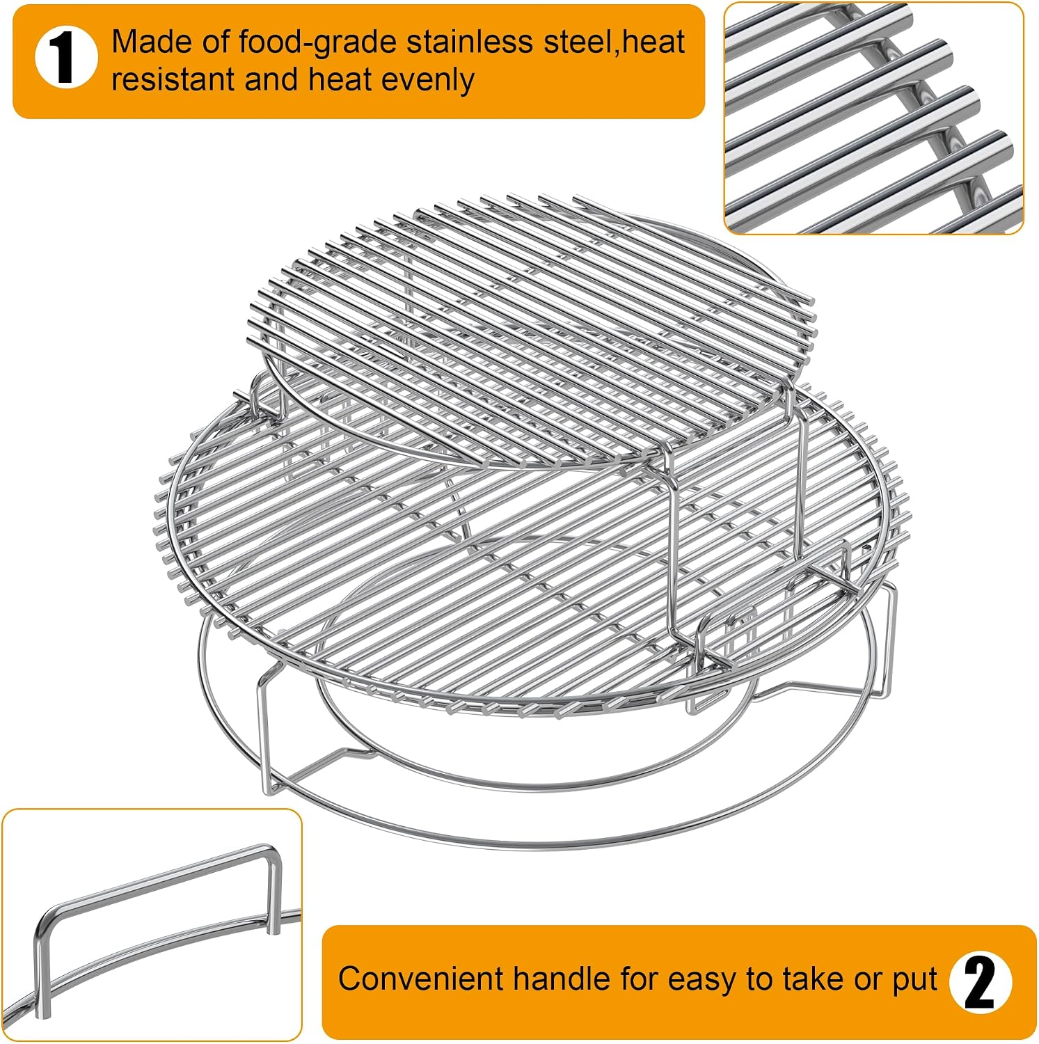 BBQ-PLUS Expander Rack Replacement Kit for XL Big Green Egg,Heavy Duty Stainless Steel 3 Tier 5 Piece Grill Basket Accessories with Removable Cooking Rack System Large