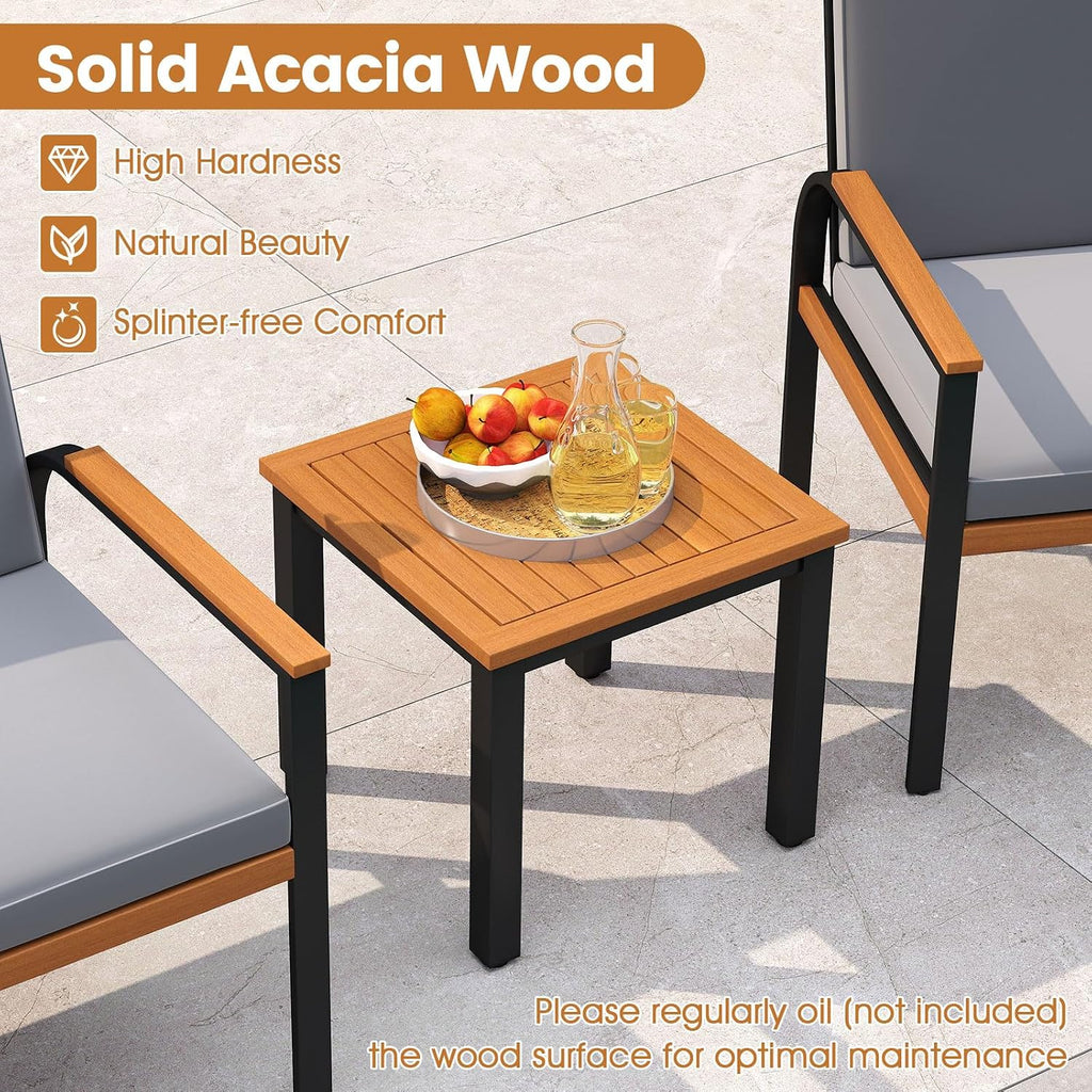 Tangkula 3 Pieces Patio Furniture Set, Outdoor Cushioned Conversation Chairs Set with Acacia Wood Side Table, for Porch, Balcony and Garden