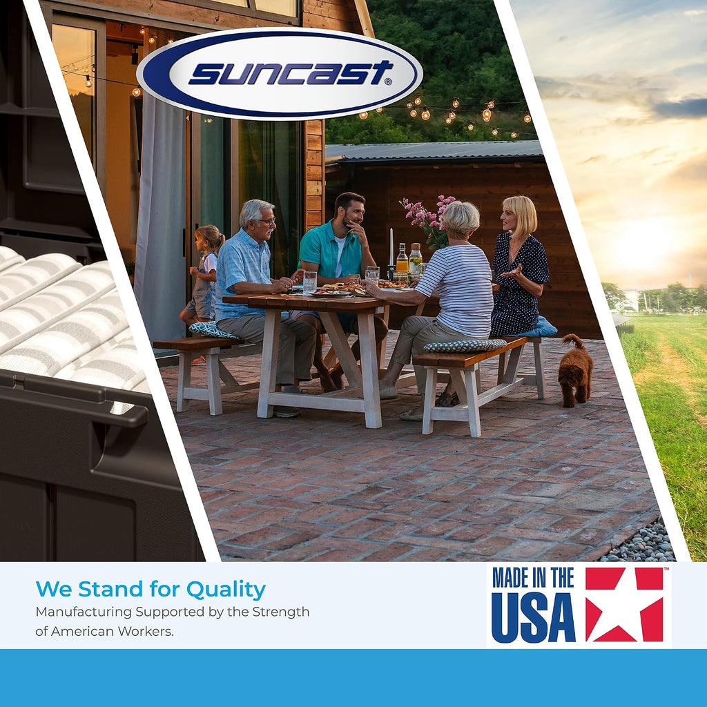 Suncast 28 Gallon Heavy Duty Storage Box, Durable, Multi-Purpose Container for Salt, Sand, Dirt, Ice Melt, and Outdoor Supplies, Made in the USA, Made in the USA