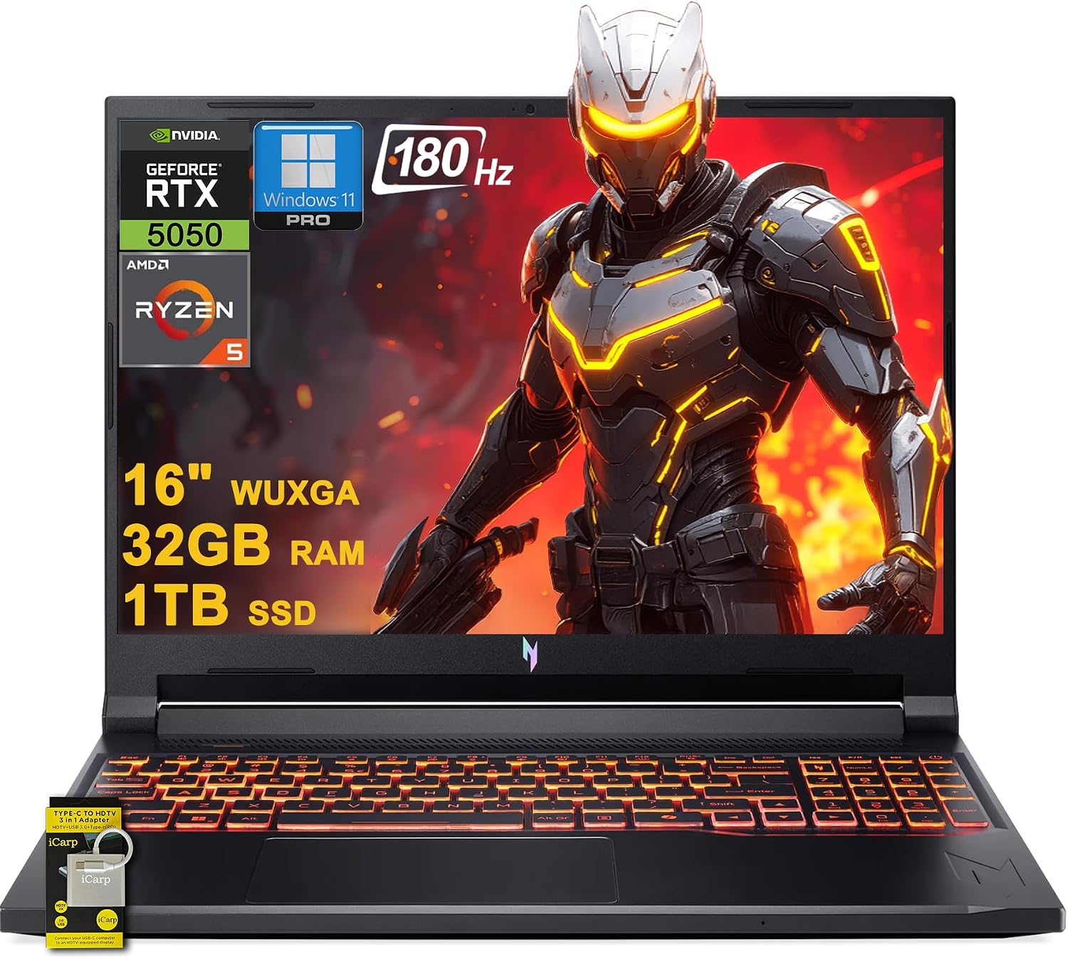 acer Nitro V 16 AI Gaming Laptop 16' WUXGA IPS 180Hz AMD Zen 4 6-core Ryzen 5 240 32GB DDR5 1TB SSD GeForce RTX 5050 (Up to 421 AI Tops) Backlit Win11Pro ICP Hub
