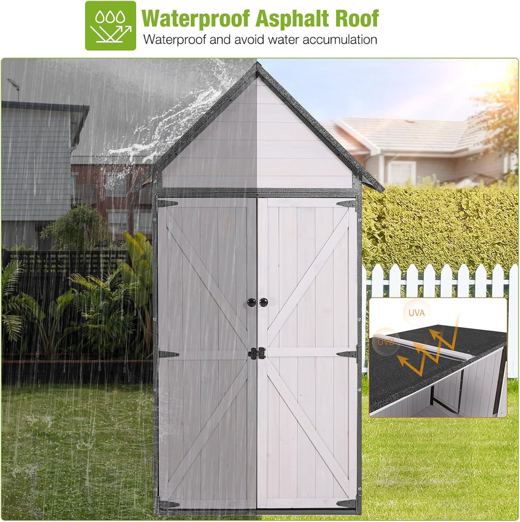 Outdoor Storage Shed with All Around Strong Metal Frame, Garden Shed with Floor, Wooden Tool House with Adjustable Shelfs, for Backyard Garden Patio Lawn (Grey, Extra Large)