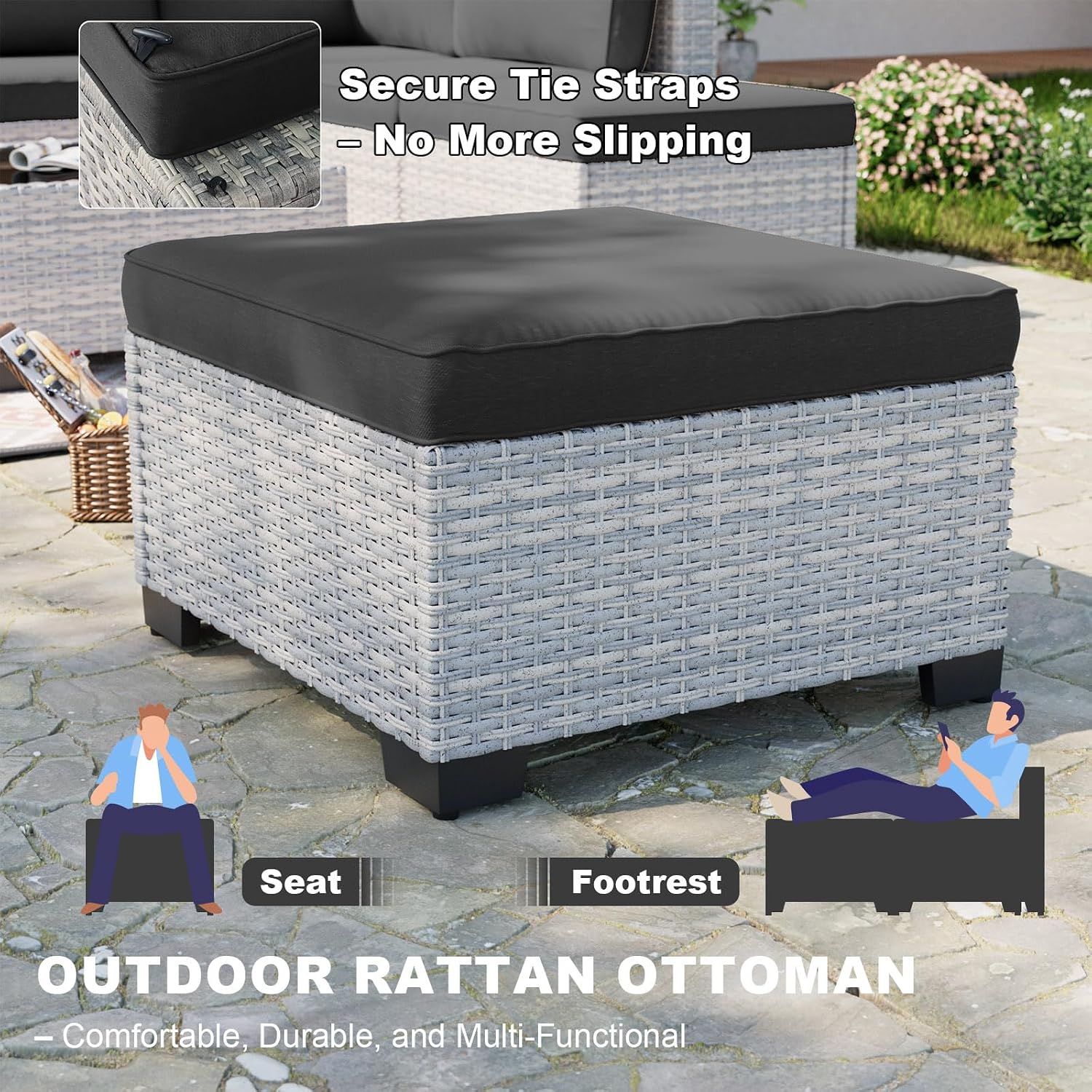 9-Piece Patio Furniture Set, Outdoor with Ottomans, Modular Patio Sofa, Dual-Strand Wicker Rattan, Rust-Resistant Frame, Backyard Furniture for Garden, Deck, Black
