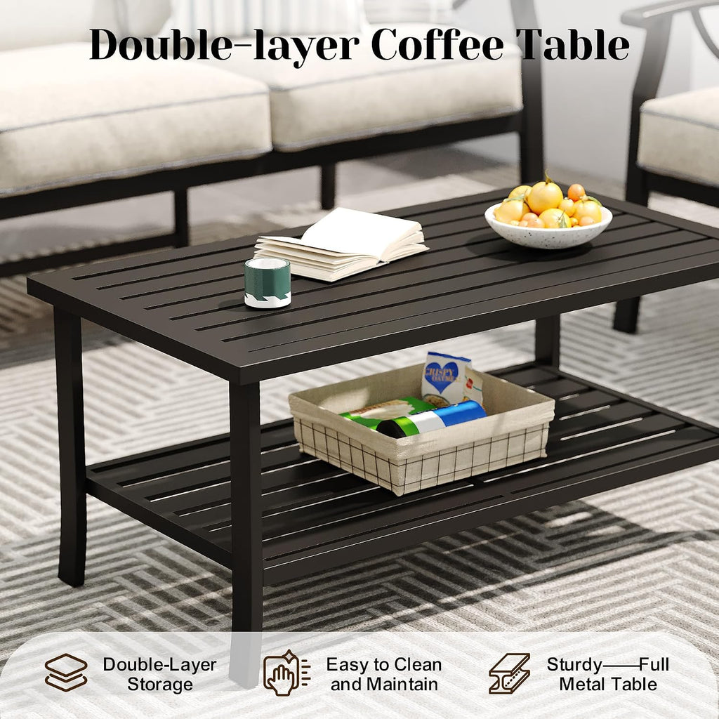 FansaFurn 3 Seats Outdoor Patio Furniture Set, Outdoor Metal Sectional Furniture with Cushions, Outdoor Conversation Set with Coffee Table for Backyard, Garden, Deck, Balcony, Black
