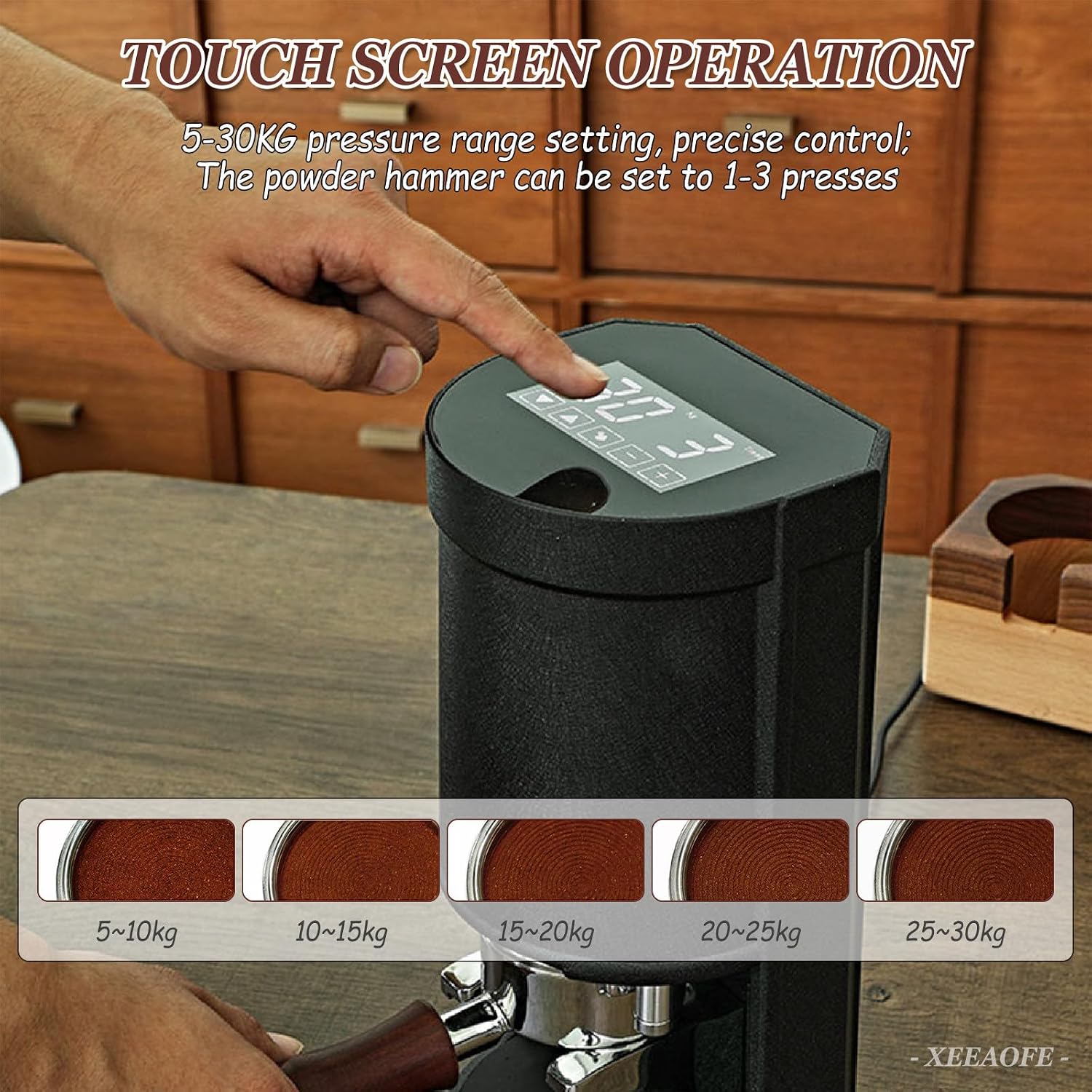 58mm Coffee Tamper - 5-30KG Pressure | 1-3 Times of Pressing is Adjustable | Automatic Sensing, Automatic Electric Bean Powder Press Machine for Expresso, Coffee Tool White