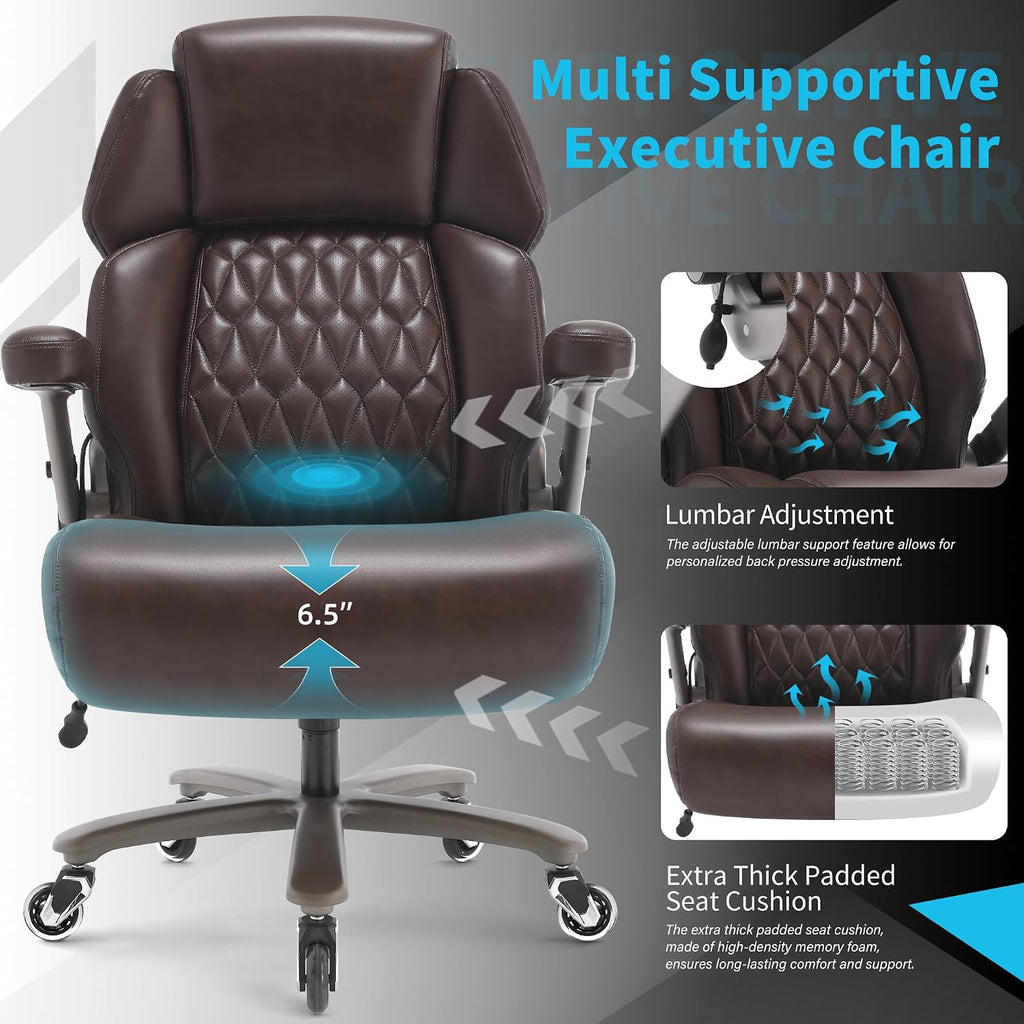 Big and Tall Office Chair 700lbs - Adjustable Headrest&Lumbar Support, 3D Flip Arms, Large Wheels &Heavy Duty Metal Base, Ergonomic High Back Computer Chair Desk Chair, Thick Padded Extra Wide Seat