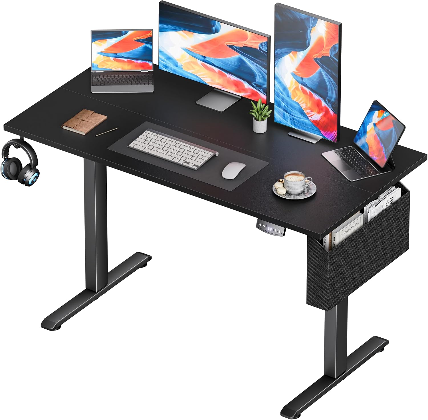 Korfile Electric Standing Desk, 48x24 Adjustable Height Computer Desk with Storage Bag, Memory Presets for Home Work, Study and Gaming, Small Spaces, Modern Furniture, Black