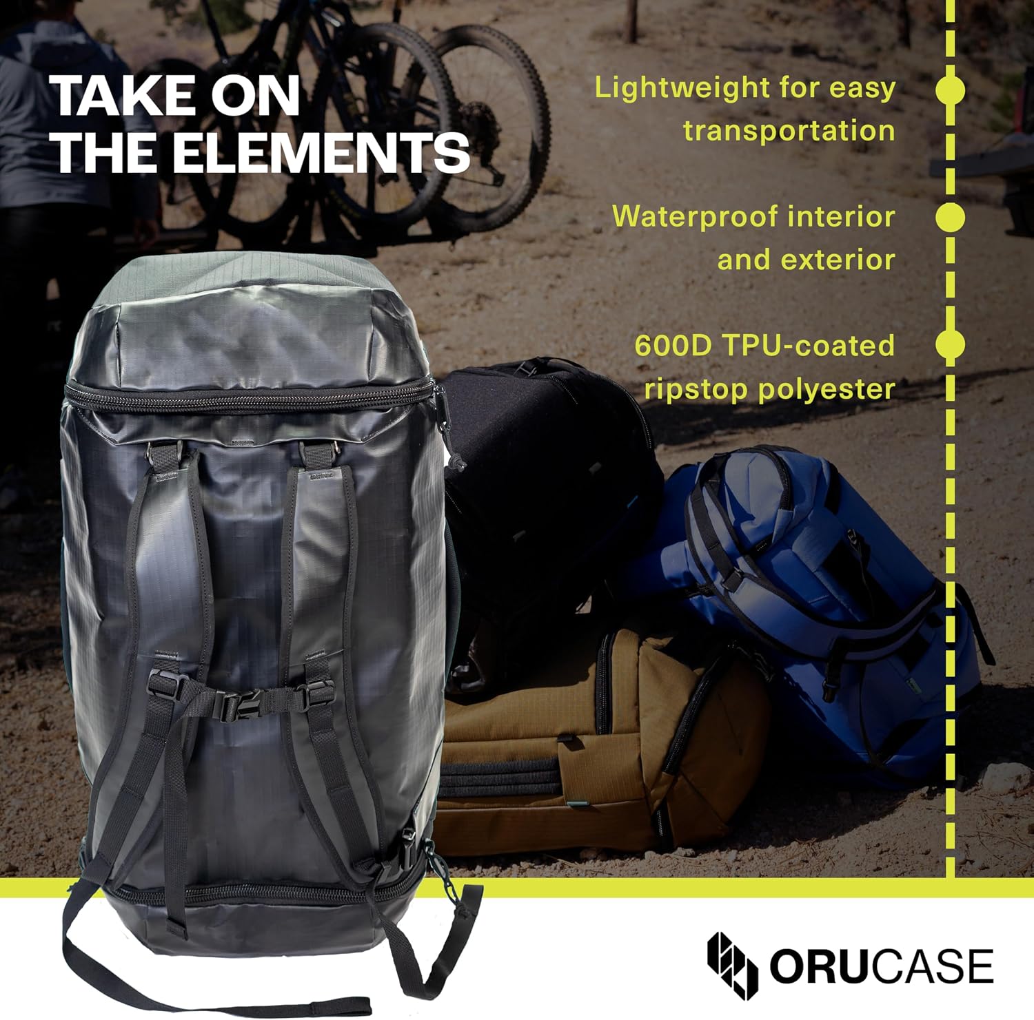ORUCASE Janus Duffel Bag 55L – Multi-Sport Gear Duffel with Ventilated Shoe Pockets, Removable Stuff Sacks & Convertible Backpack Straps – Travel Gym Bag for Cycling, Running & Skiing - Black
