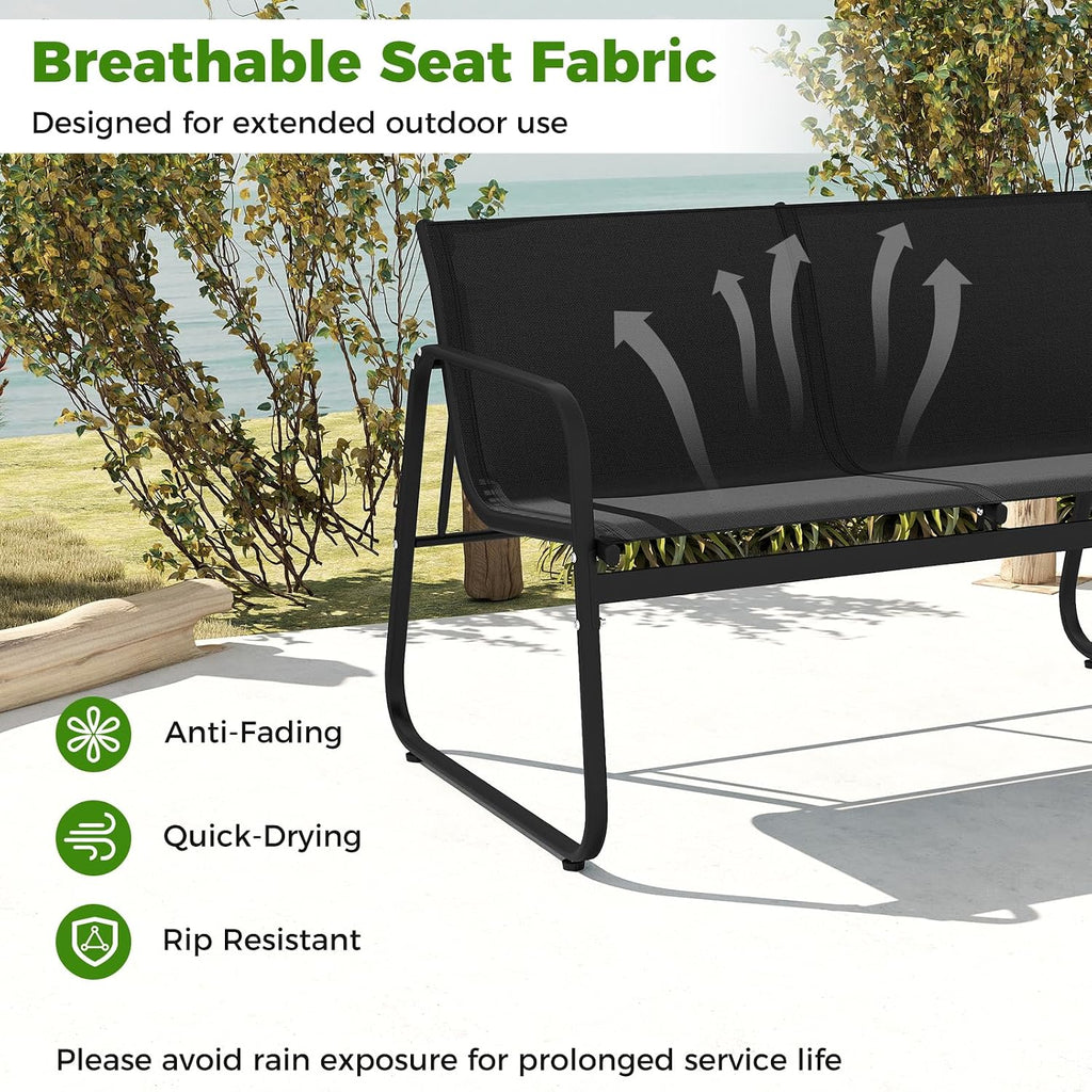 Tangkula 4 Piece Patio Furniture Set, Outdoor Metal Conversation Chair & Coffee Table Set with Mesh Seat Fabric & Tempered Glass Tabletop, Outside Bistro Set for Backyard, Porch, Poolside (1, Black)