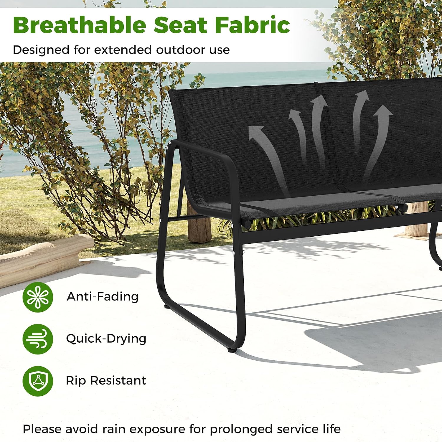 Tangkula 4 Piece Patio Furniture Set, Outdoor Metal Conversation Chair & Coffee Table Set with Mesh Seat Fabric & Tempered Glass Tabletop, Outside Bistro Set for Backyard, Porch, Poolside (1, Black)