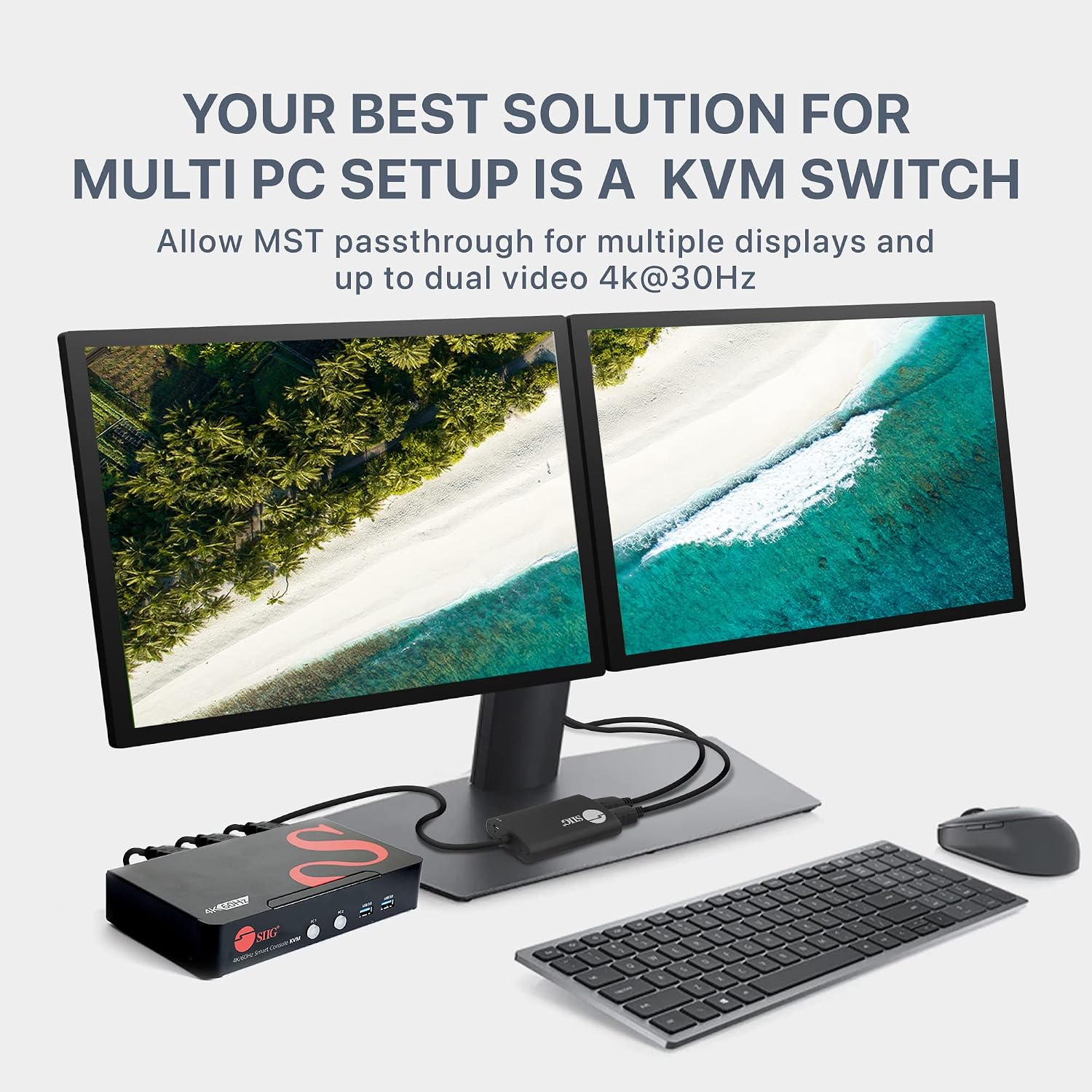 SIIG 4K DisplayPort 2-Port KVM Switch with Audio and Microphone, DP 1.2 4K60, USB 3.0 x4, USB 2.0 x2, Cables Included, Hotkey Control, TAA Compliant, ESD Protection, Metal housing (CE-DP0F11-S1)