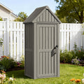 Outdoor Resin Storage Shed, Outdoor Storage Cabinet Waterproof with Hooks and Lock Ring, Multifunctional Storage Shed with Floor and Removable Shelves, All Weather Tool Shed for Patio, Lawn, Brown