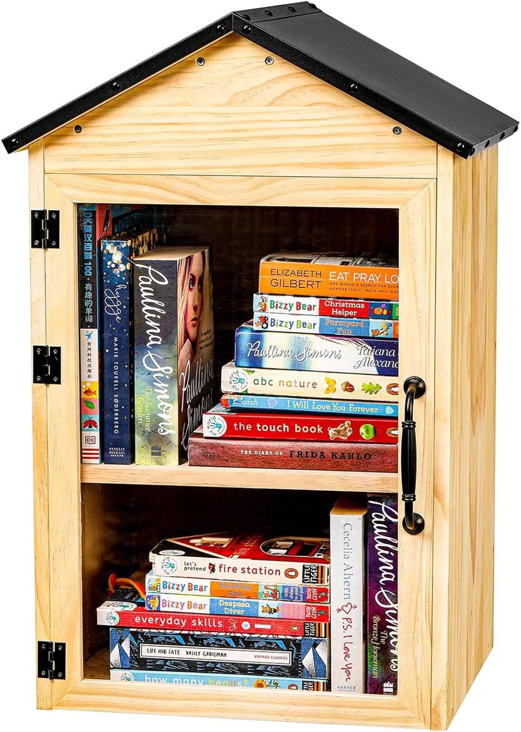 Little Library Box Outdoor, 2-Tier Waterproof Book Exchange Cabinet – Solid Wood with Adjustable Shelves, Rust-Resistant Hardware for Community, Schools and Neighborhoods to Promote Reading & Sharing
