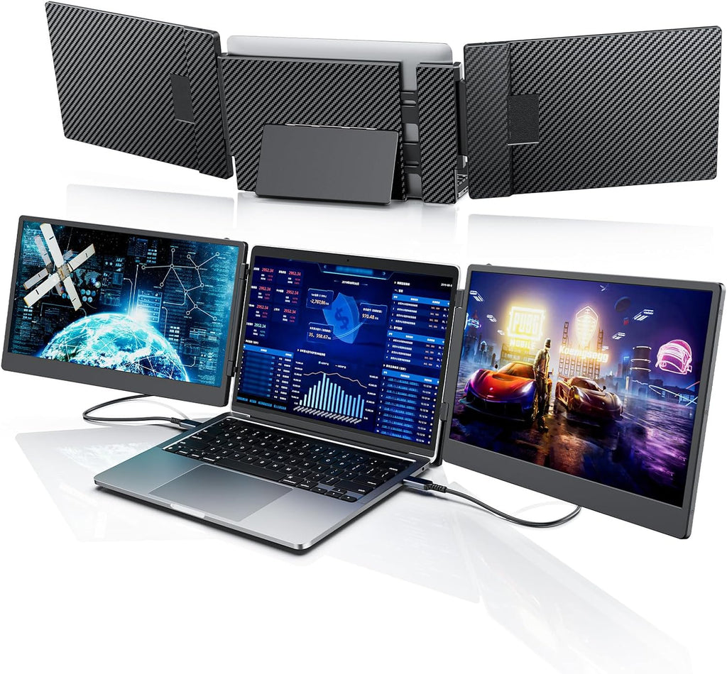 S3 Laptop Screen Extender, 14'' Triple Portable Monitor for Laptops Plug and Play, 1080P FHD IPS Laptop Monitor Extender for 13''-16.5'' Laptops Compatible with Windows, Chrome, Switch