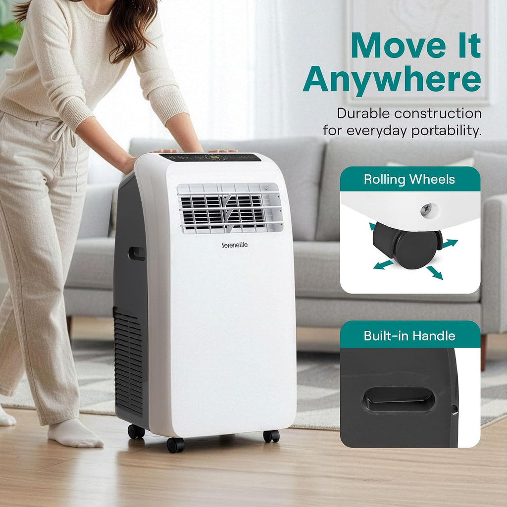 SereneLife Small Air Conditioner Portable 12,000 BTU with Built-in Dehumidifier - Portable AC Unit for Rooms up to 550 sq ft - Remote Control, Window Mount Exhaust Kit