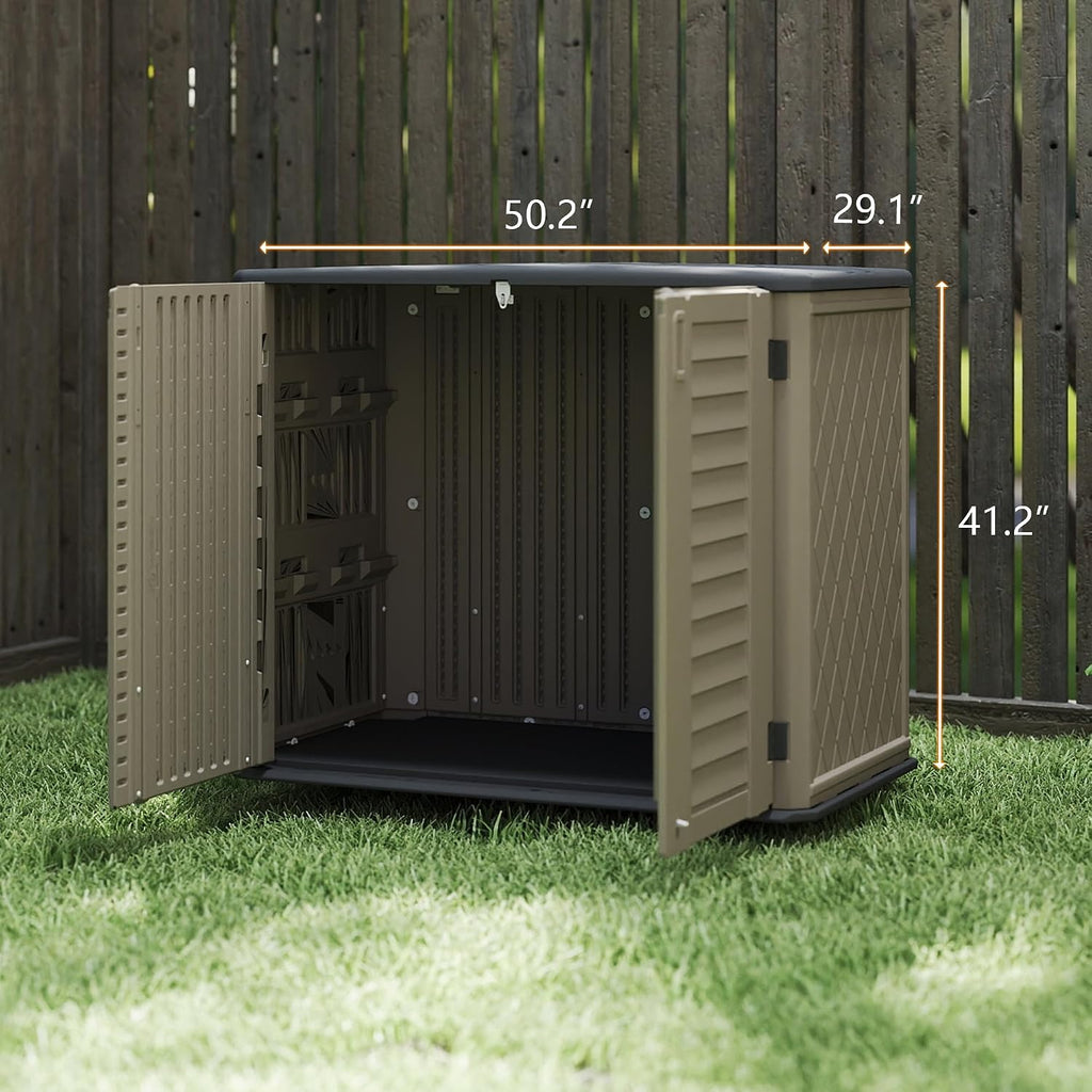 Rustic Brown Single Layer Outdoor Cabinet, Sized 50x29x91 Inches - A Waterproof Resin Shed for Stylishly Storing Your Backyard Tools