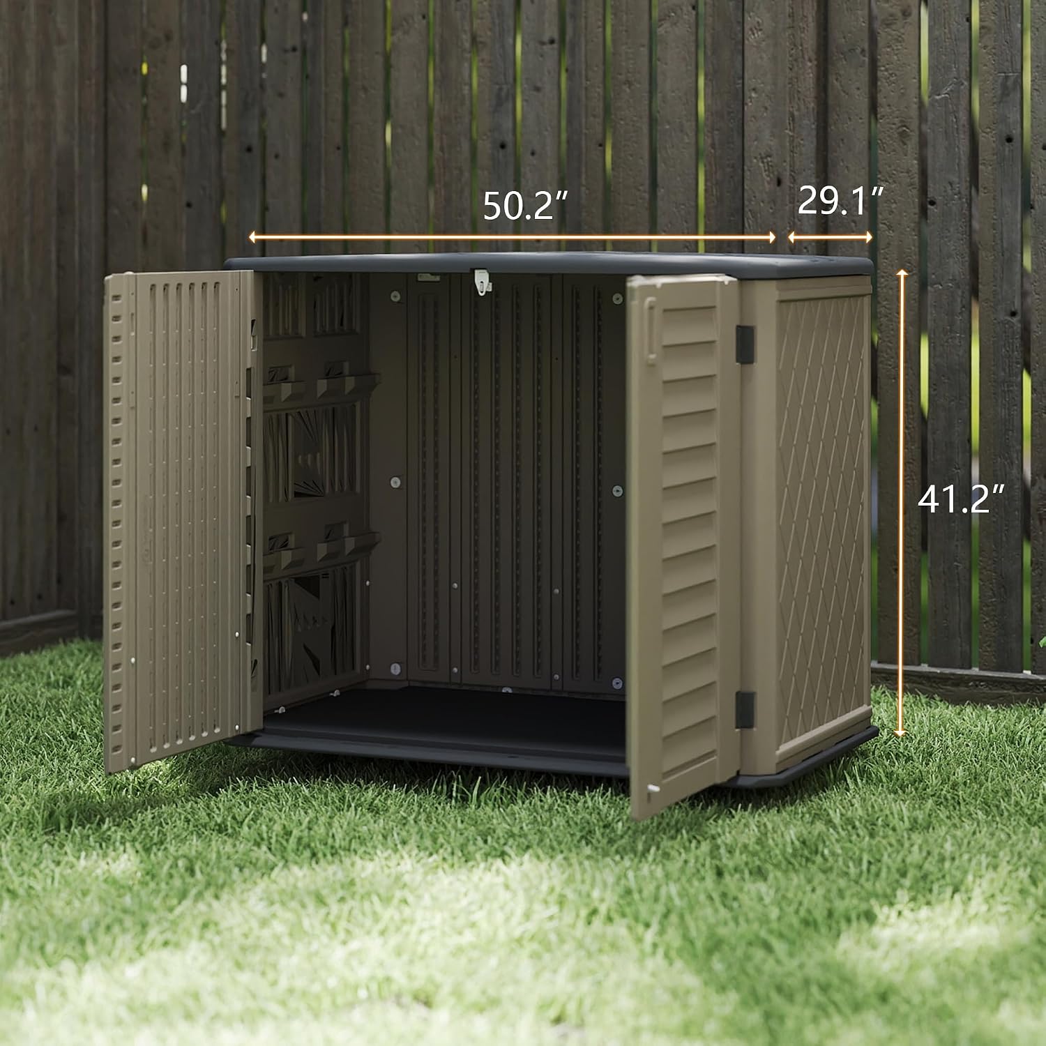 Rustic Brown Single Layer Outdoor Cabinet, Sized 50x29x91 Inches - A Waterproof Resin Shed for Stylishly Storing Your Backyard Tools