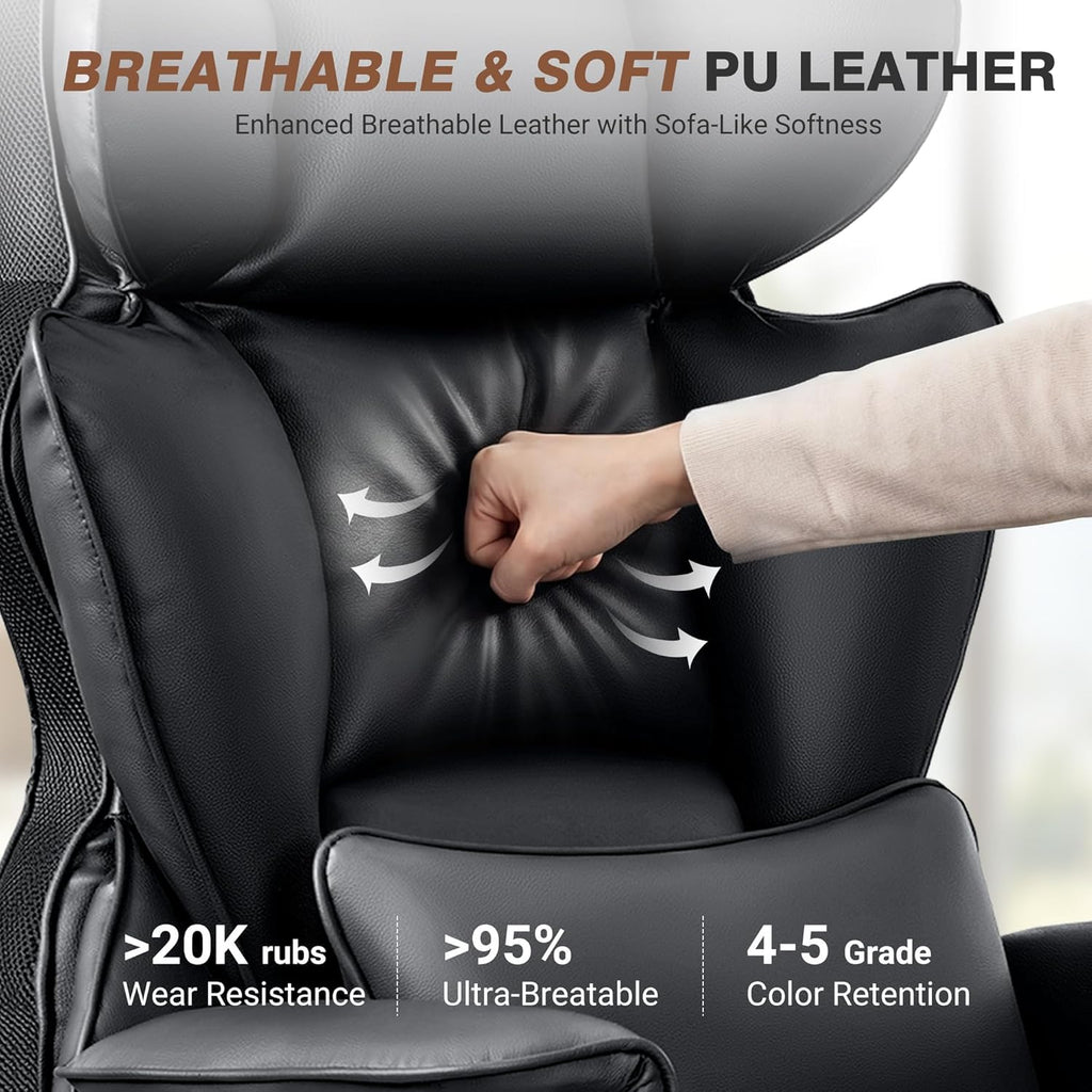 ALLGOD Big and Tall Ergonomic Office Chair with Footrest, High Back Executive Leather Office Chair, Reclining Computer Desk Chair, Comfy Heavy Duty Home Gaming Chair with Padded Arm, Black-2 Pack