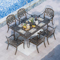 Grepatio 7 Piece Patio Dining Set Outdoor Dining Set Cast Aluminum Furniture Set with 6 Dining Chairs and Dining Table for Backyard Garden Deck Poolside (6 Flower Chairs Without Cushion)