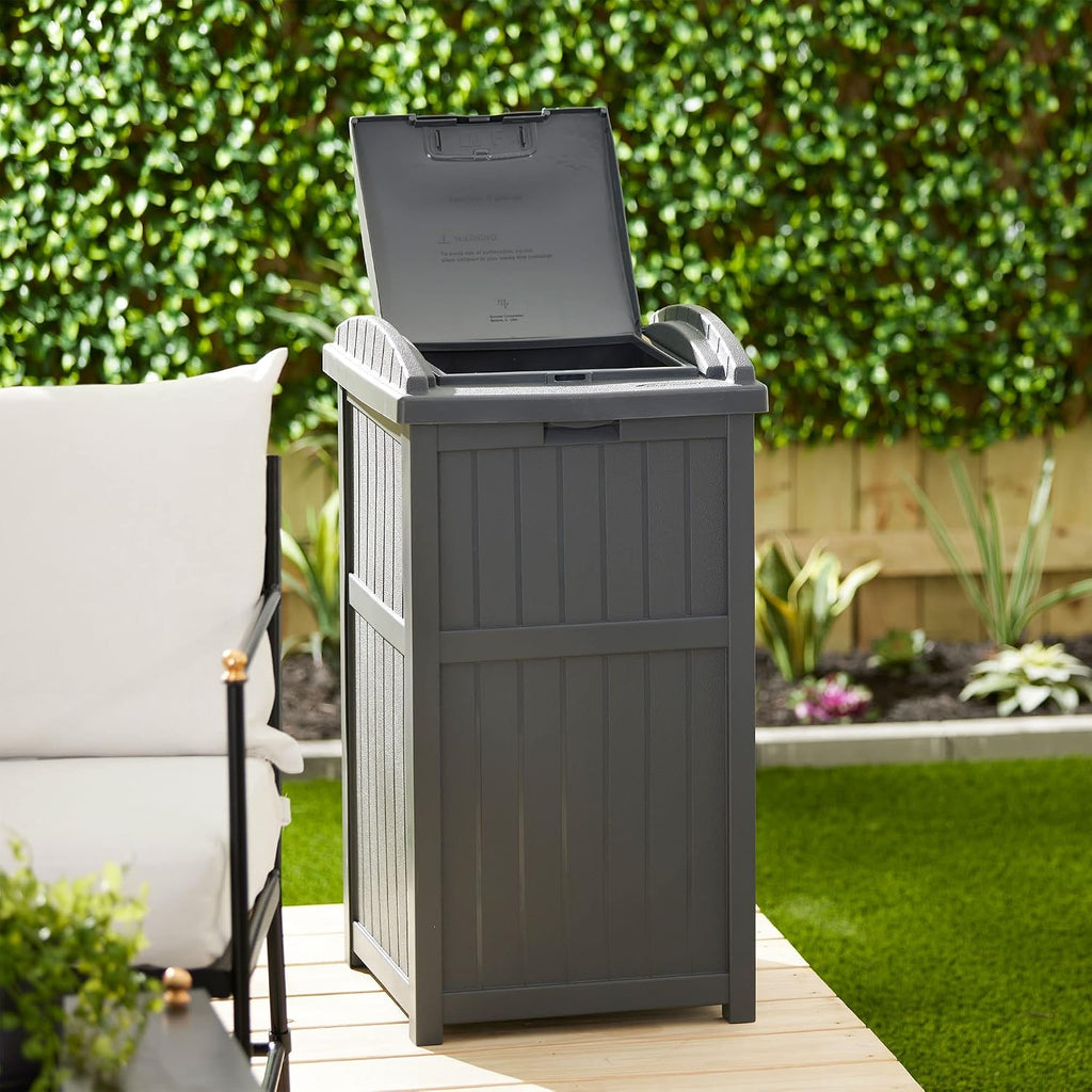 Suncast 2 Pack Trash Hideaway Refuse Container, Stylish Resin Outdoor Garbage Bin with Latching Lid, 30 to 33 Gallon Capacity, Cyberspace