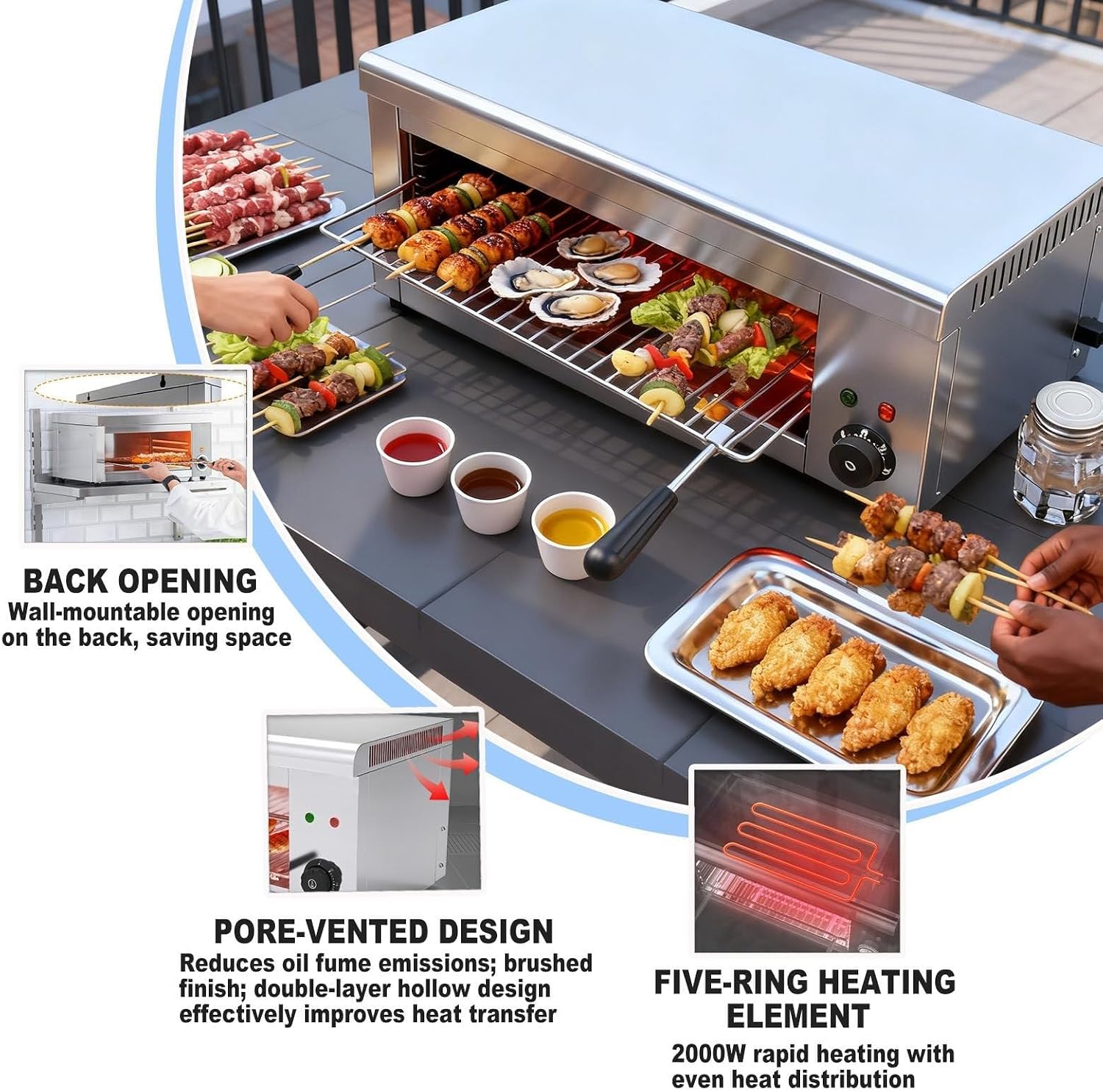 Adjustable 4-Layer Indoor Electric Grill, 2000W Fast Heat & 30L Capacity - 50-300°C Temperature Control, No Oil Smoke Design, Wall Mountable For Compact Kitchens