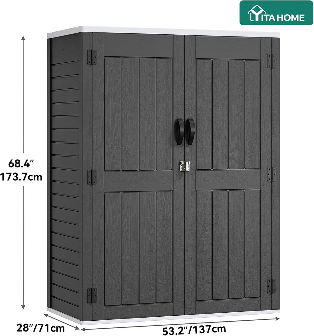 YITAHOME 59 cuft Outdoor Vertical Storage Shed, Tall Storage Shed Outdoor w/o Shelf, Outdoor Waterproof Storage Cabinet for Garage, Pool Storage, Garden Shed Outdoor Storage, Dark Gray