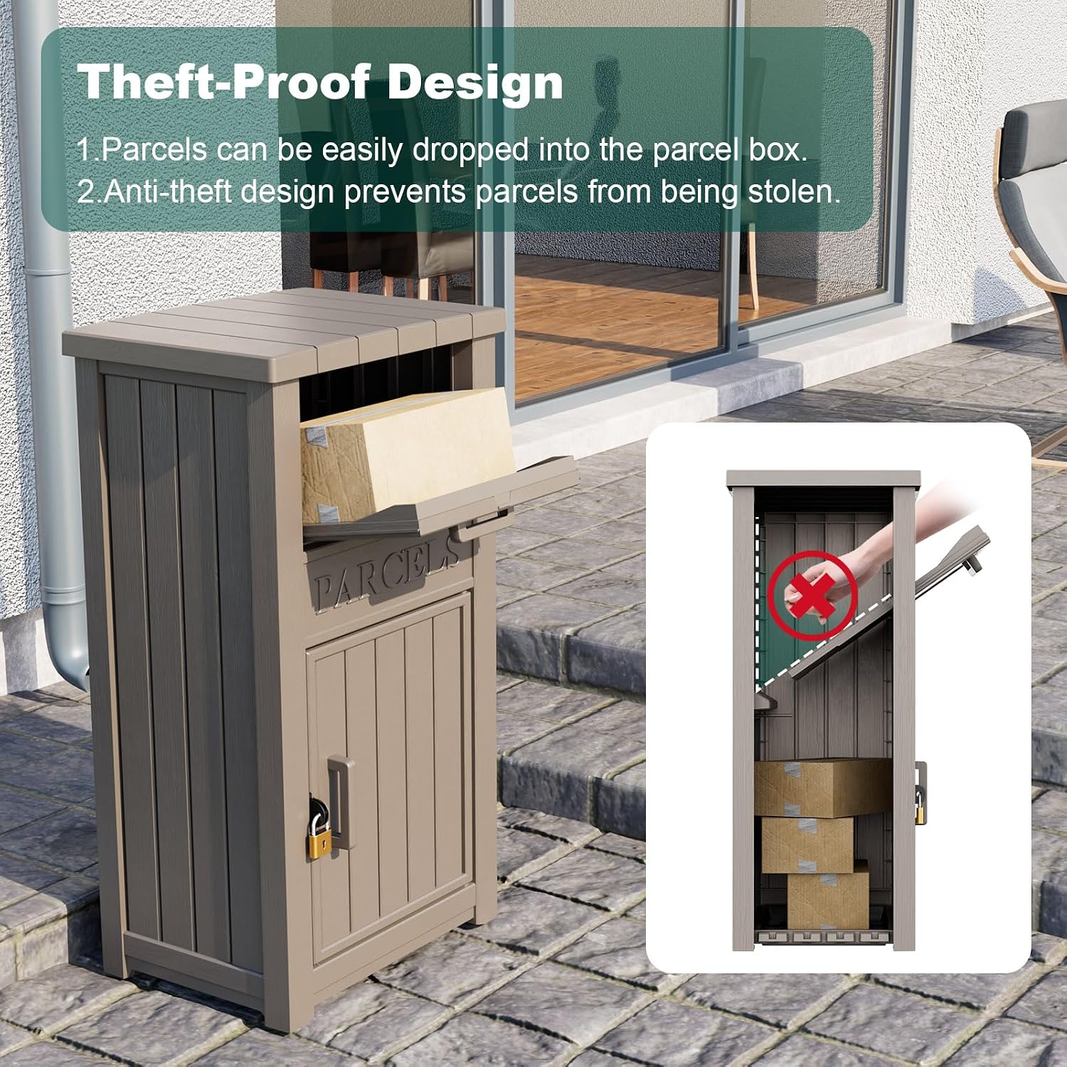 Package Delivery Box for Outside, Large Parcel Drop Box with Lockable Secure, Waterproof and Anti-Theft Storage for Porch, Curbside, House (Grey)