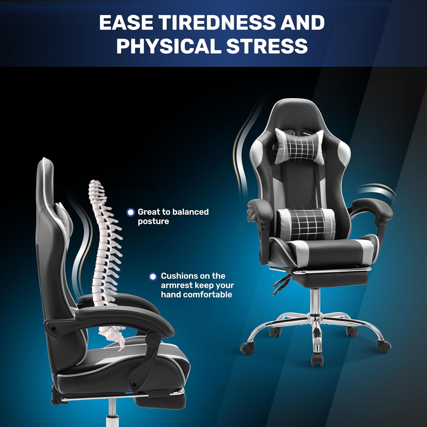 YSSOA Gaming Chair, Backrest and Seat Height Adjustable Swivel Recliner Racing Office Computer Ergonomic Video Game Chair with Footrest and Lumbar Support, Height Adjustable with 360° Swive, White