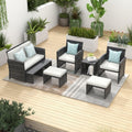 OC Orange-Casual Patio Furniture Sets,8 Pieces Conversation Set, Outdoor Wicker Bistro Set, All Weather Sectional Loveseat Chairs with Ottoman & Coffee Table, Grey Rattan with White Cushion