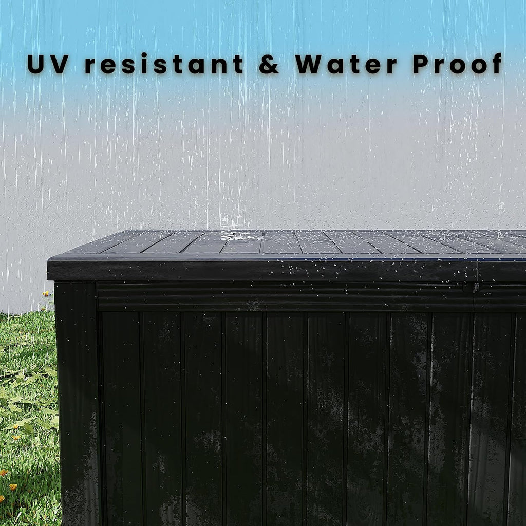 200 Gallon Outdoor Storage Box Waterproof Lockable Resin Deck Box Large, Black