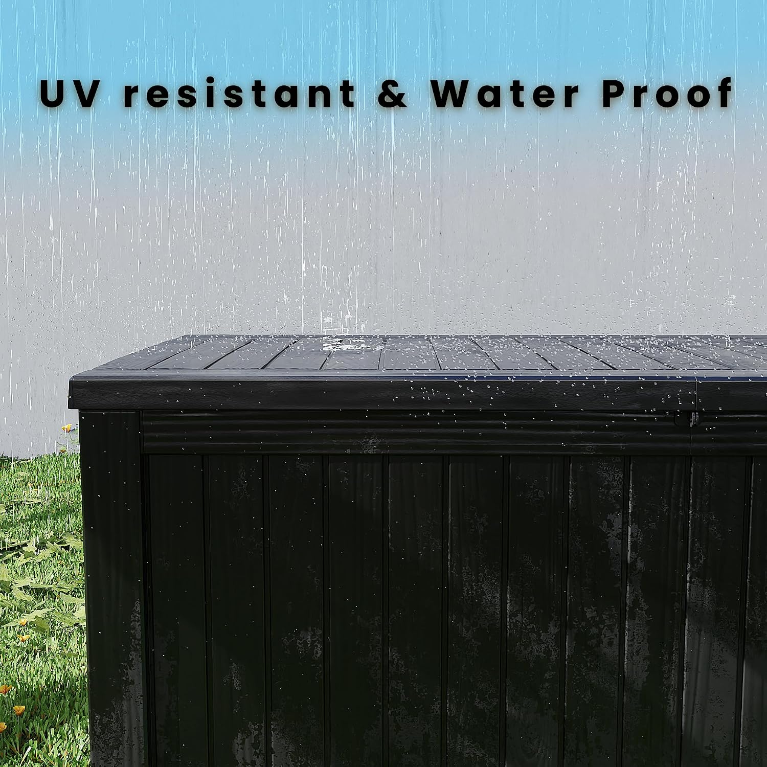 200 Gallon Outdoor Storage Box Waterproof Lockable Resin Deck Box Large, Black