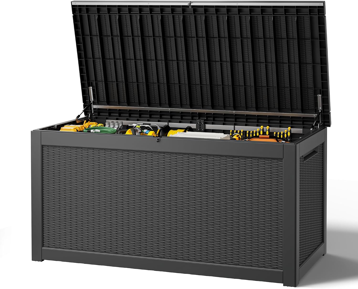 Outdoor Storage Box, Resin Deck Boxes Indoor and outdoor, Waterproof Storage Box Lockable Lid (Black,260 Gallon)
