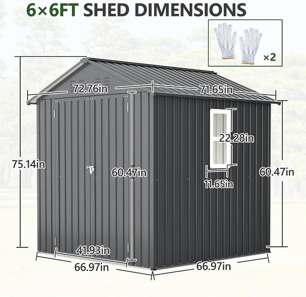 6x6 Ft Outdoor Heavy-Duty Shed, Metal Storage with Vents and Clear Window