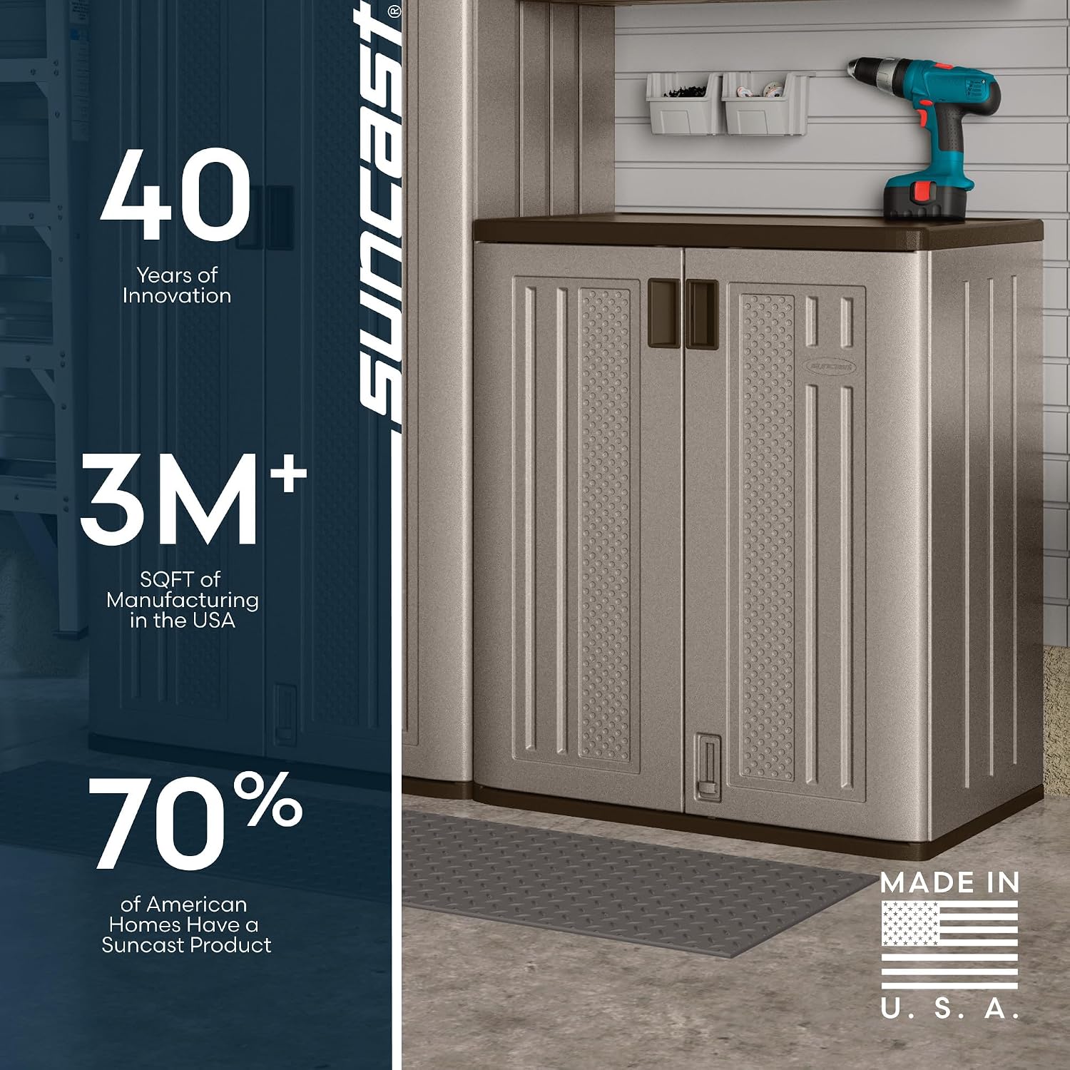Suncast 36' Resin Base Garage Storage Cabinet, Platinum, Made in the USA