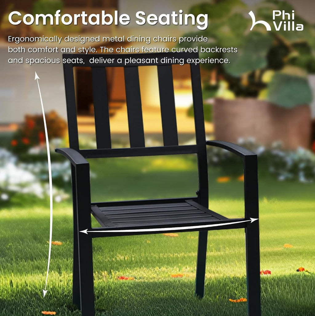 PHI VILLA 5 Pieces Outdoor Dining Set for 4, 37' Square Metal Table with Polywood Top & Stackable Wrought Iron Chairs, Outside Furniture Set for Patio, Deck, Backyard, Porch