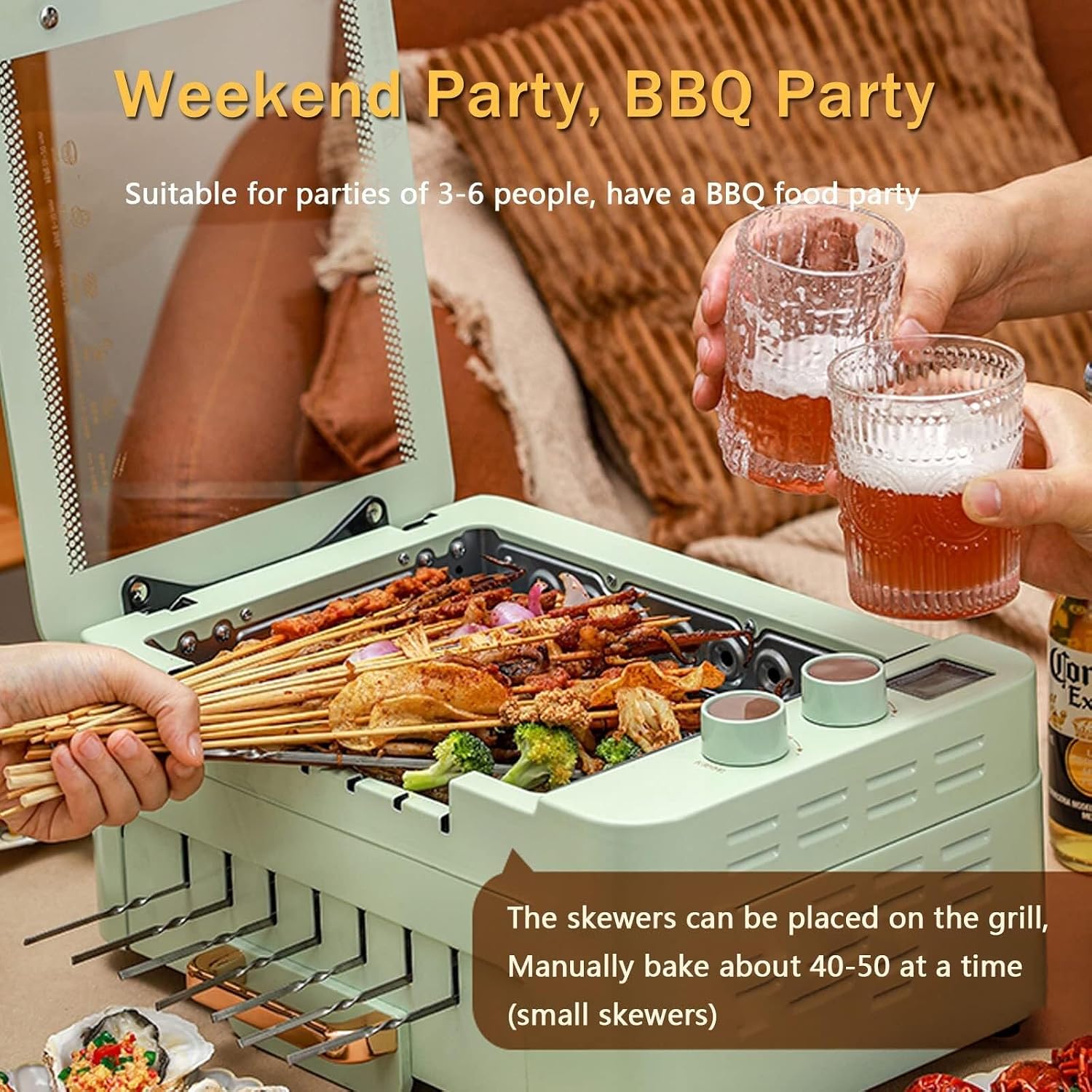 Multipurpose Hot Plate Grill Double Layer, Smokeless Electric Grill, 1000W Health BBQ Grill with Adjustable Temperature, Drip Tray, Easy Clean Table Barbecue Grill for Outdoor Indoor Barbecue,White(Bl