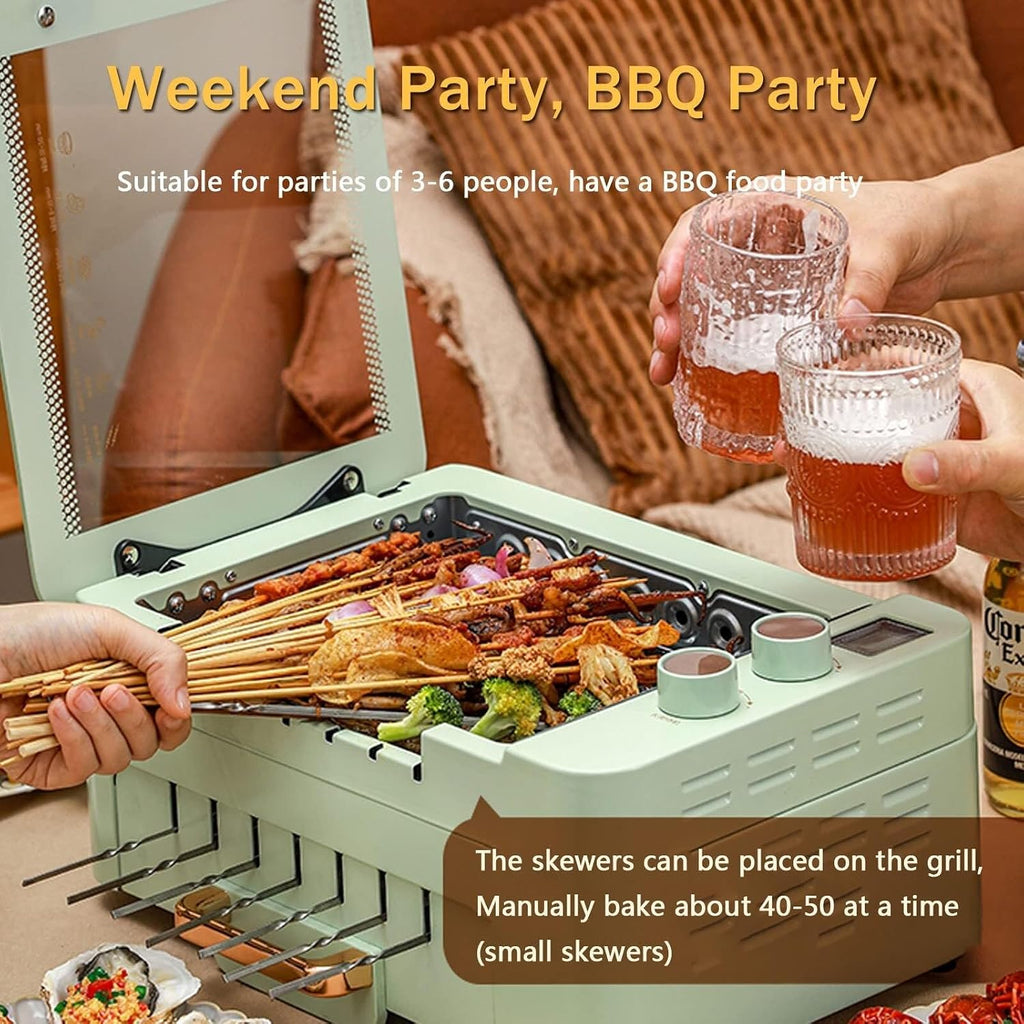 Multipurpose Hot Plate Grill Double Layer, Smokeless Electric Grill, 1000W Health BBQ Grill with Adjustable Temperature, Drip Tray, Easy Clean Table Barbecue Grill for Outdoor Indoor Barbecue,White(Wh