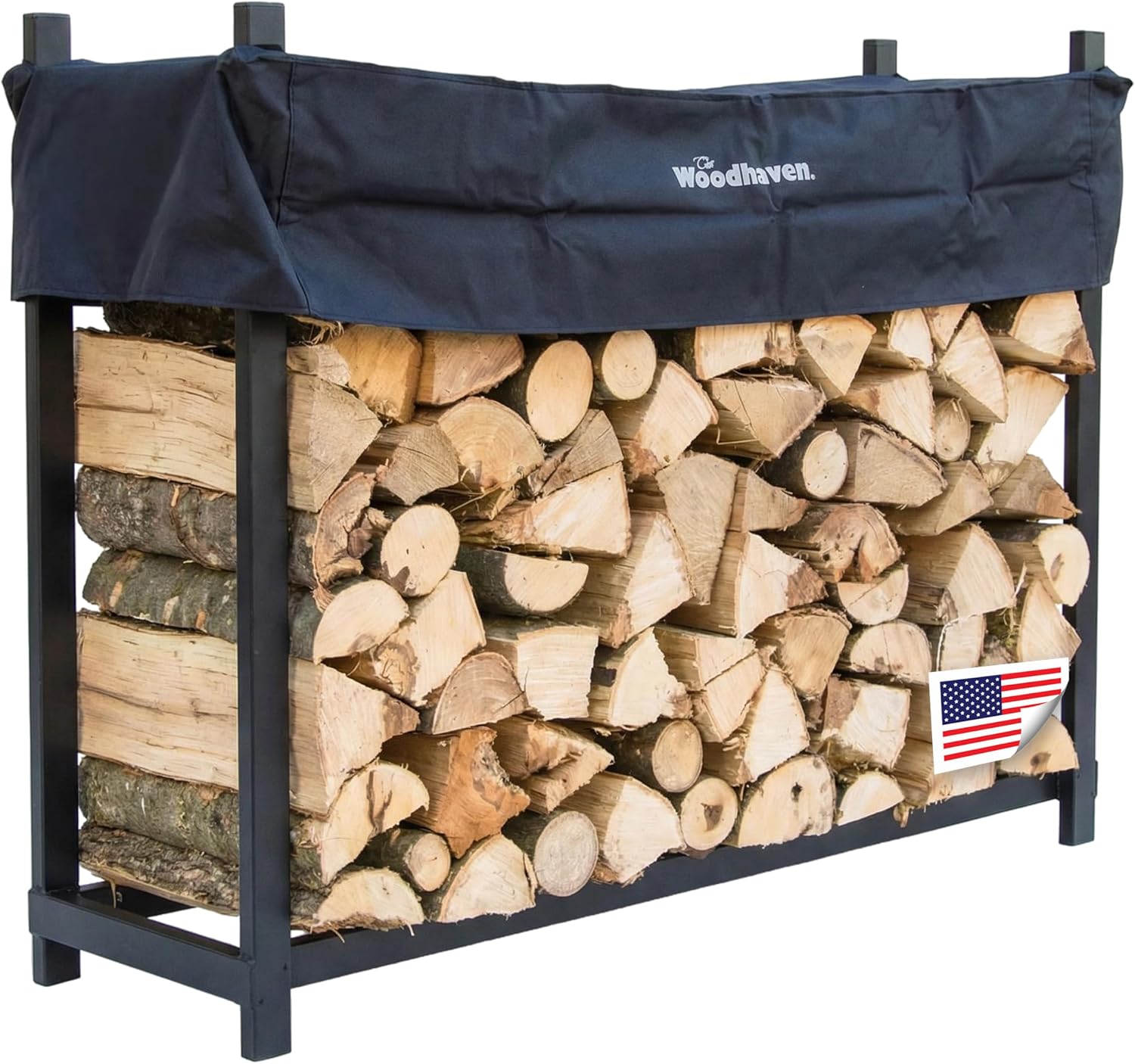 Woodhaven 5-Foot Firewood Rack – American Brand – 1/4 Plus Cord Raised Lumber Storage Rack – Keeps Wood Dry & Ready – Heavy-Duty Steel, Lifetime Structural Warranty (With Cover)