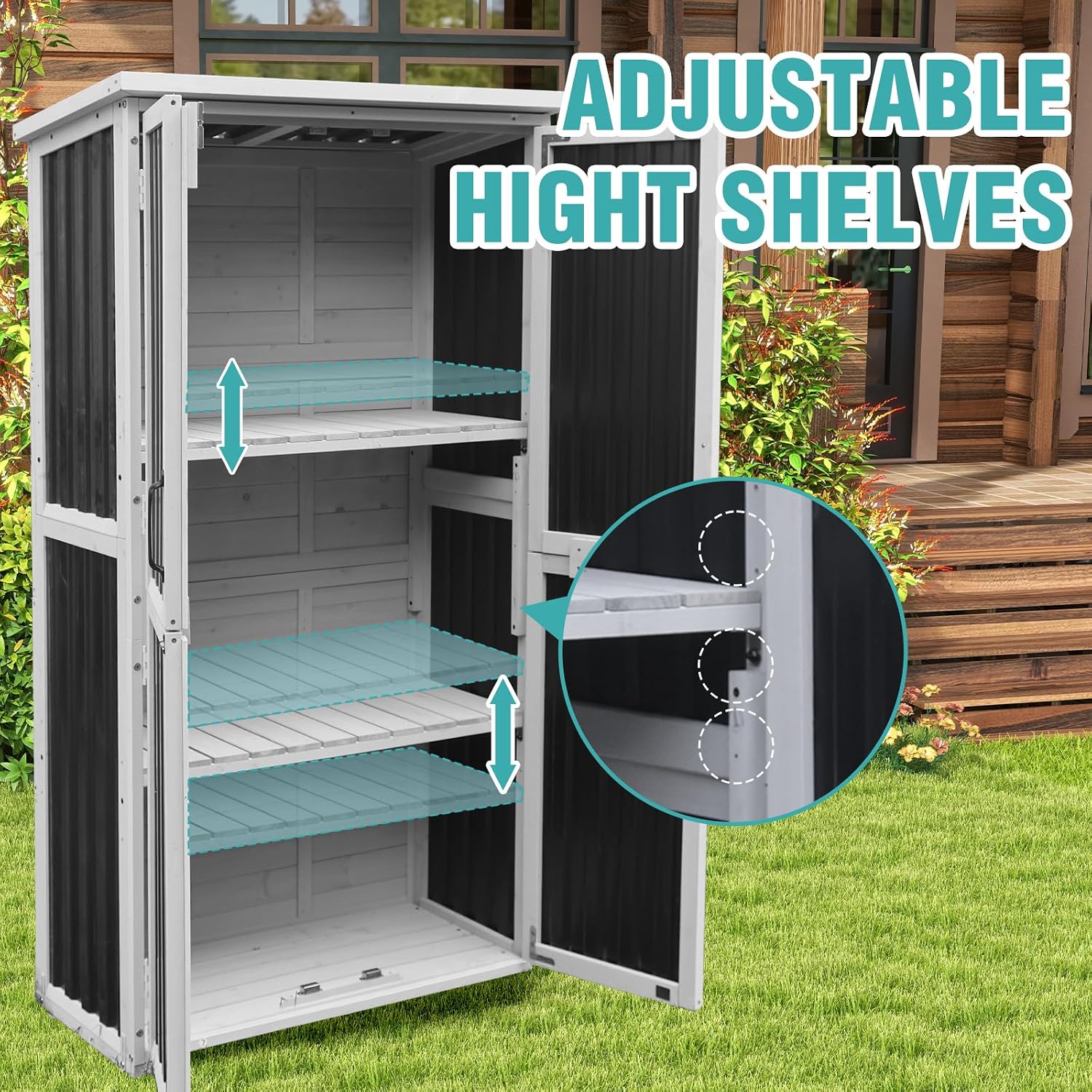 5FT Outdoor Storage Shed with 3-Level Adjustable Shelves – Durable, Weather-Resistant & Secure Storage Solution for Patio, Garden & Garage (White)
