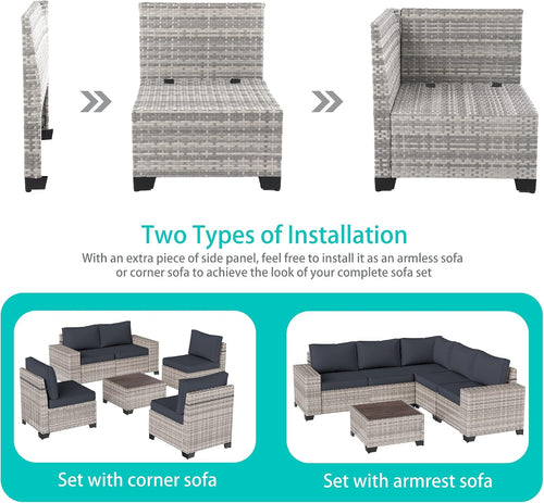 13-Piece Outdoor Patio Furniture Set with Rocking Swivel Chair, PE Wicker Rattan Sectional Sofa Patio Conversation Set with 55,000 BTU Fire Pit Table & Coffee Table, Dark Grey