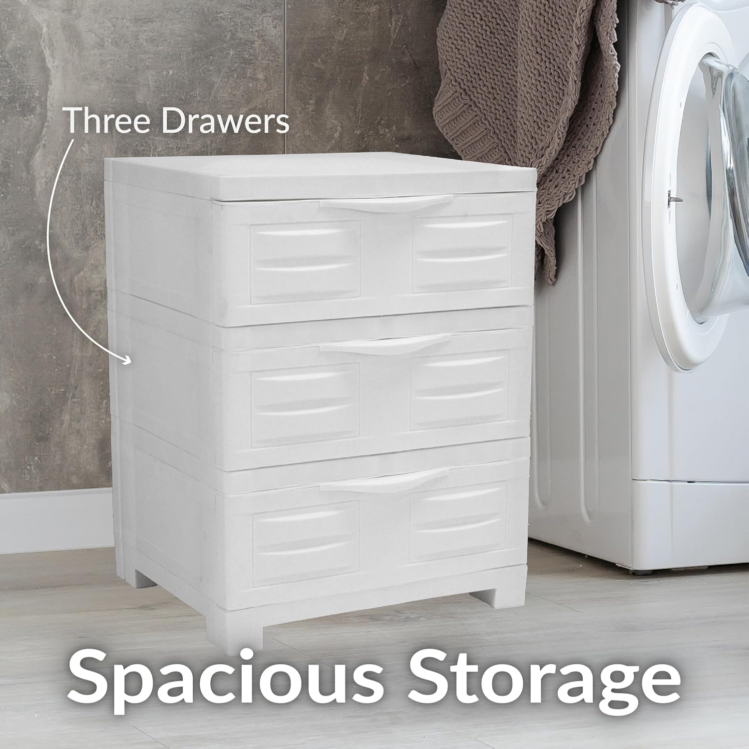 Sunnydaze 29.5' H 3-Tier Storage Cabinet with Drawers - Resin Storage Drawers Organizer - for Garage, Office, Home, Laundry Room - Speckled White