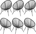 ONBRILL 6-Piece Outdoor Acapulco Chairs Set, Modern Patio Furniture Set, PE Rattan Bistro Set with Steel Frame for Balcony, Lawn, Porch and Garden, Black
