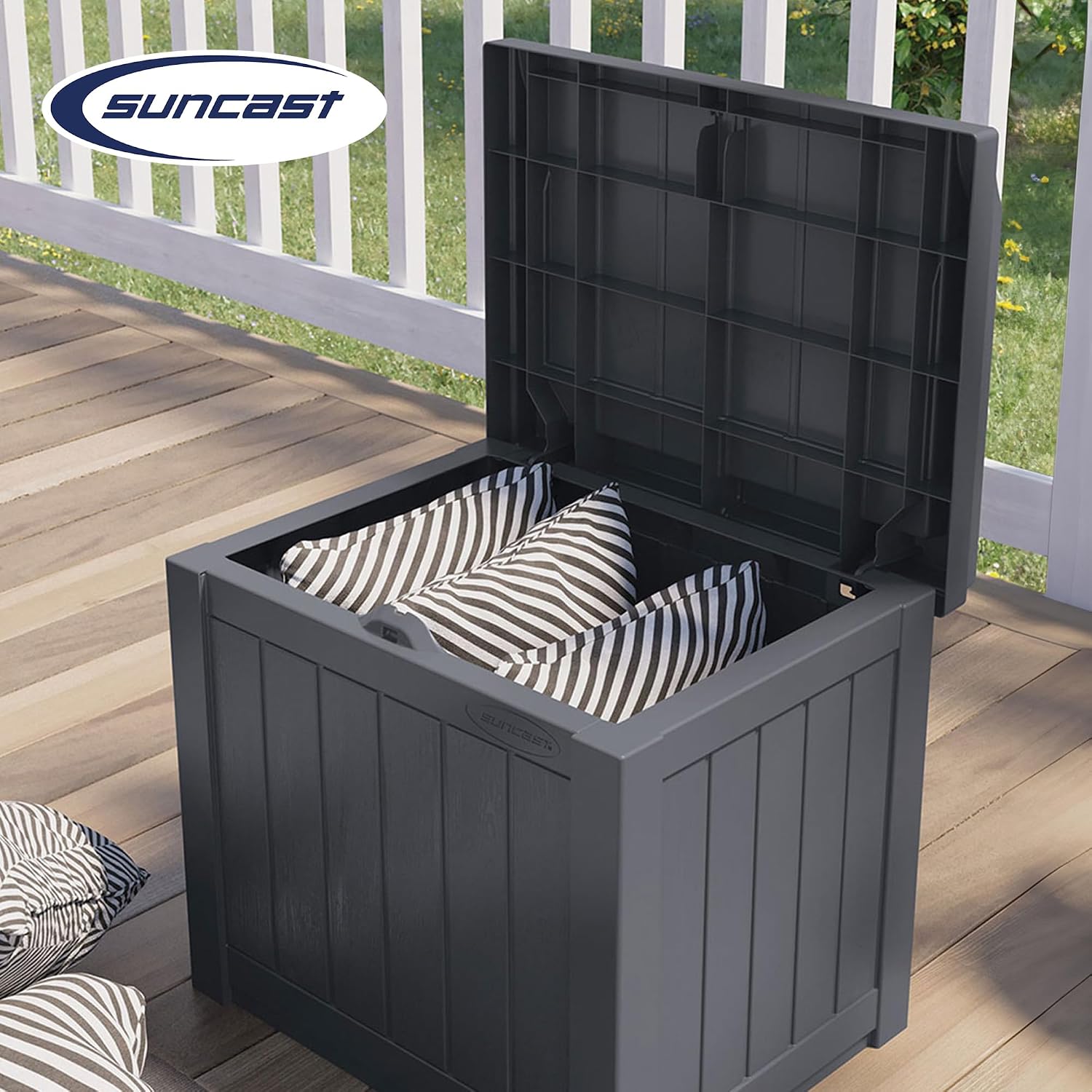 Suncast 2 Pack Small Deck Box Storage w/Bench Seat for Indoor & Outdoor Use, 22 Gal., Cyberspace